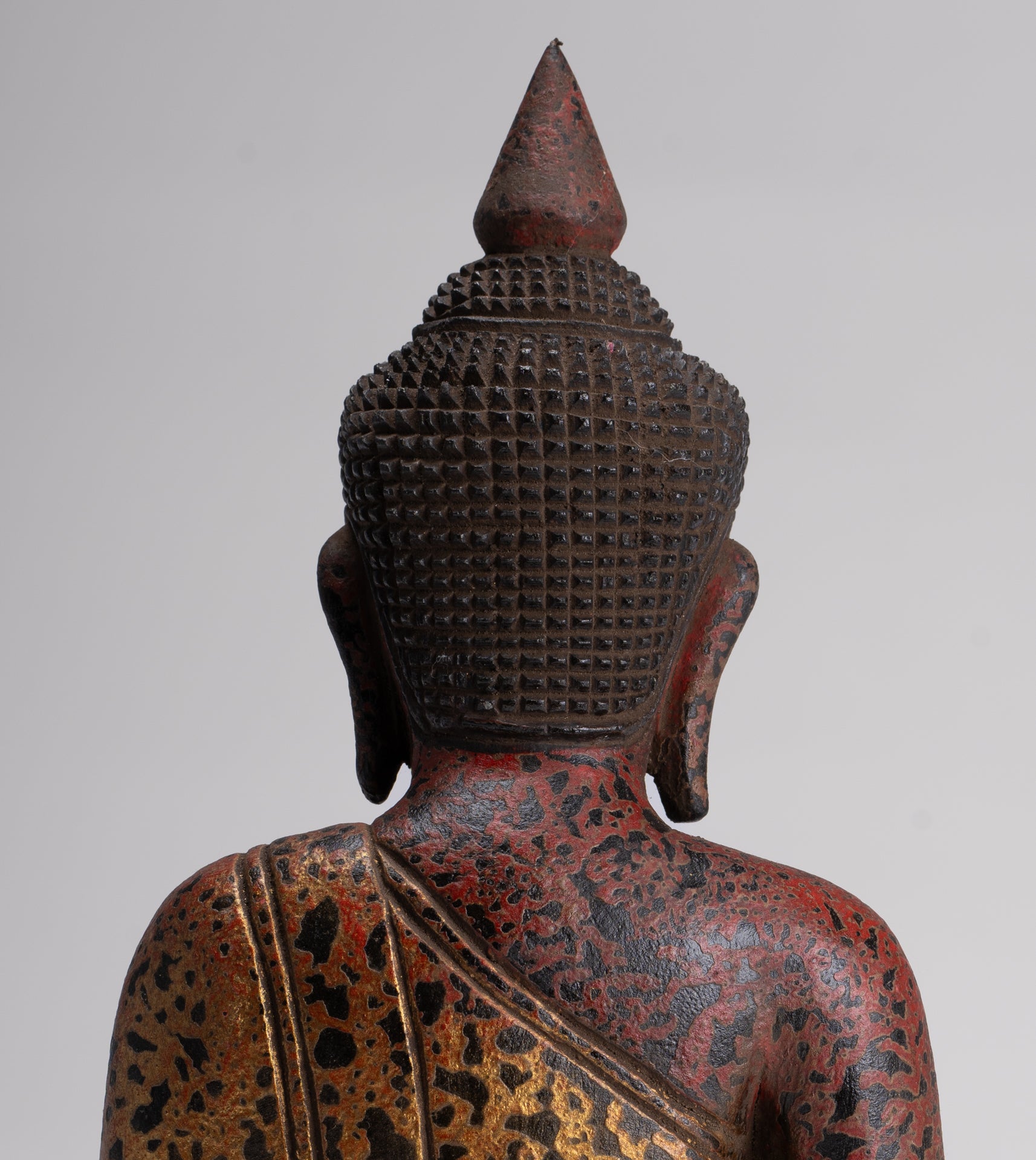 Buddha Sculpture - Antique Khmer Style Wood Seated Buddha Statue Dhyana Meditation Mudra - 27cm/11"