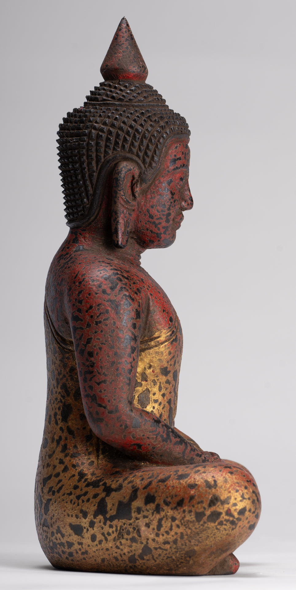 Buddha Sculpture - Antique Khmer Style Wood Seated Buddha Statue Dhyana Meditation Mudra - 27cm/11"