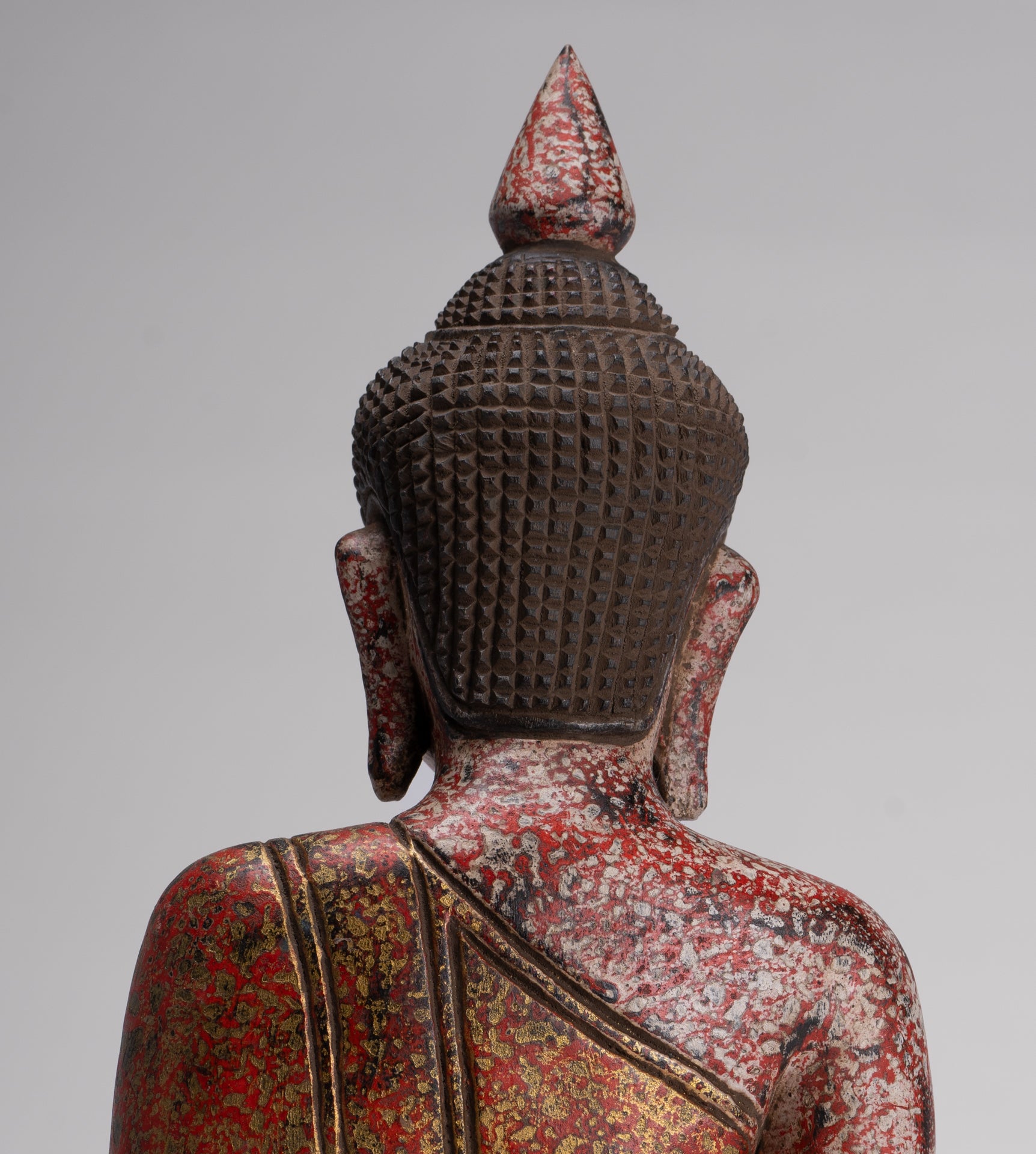 Buddha Sculpture - Antique Khmer Style Wood Seated Buddha Statue Dhyana Meditation Mudra - 33cm/13"