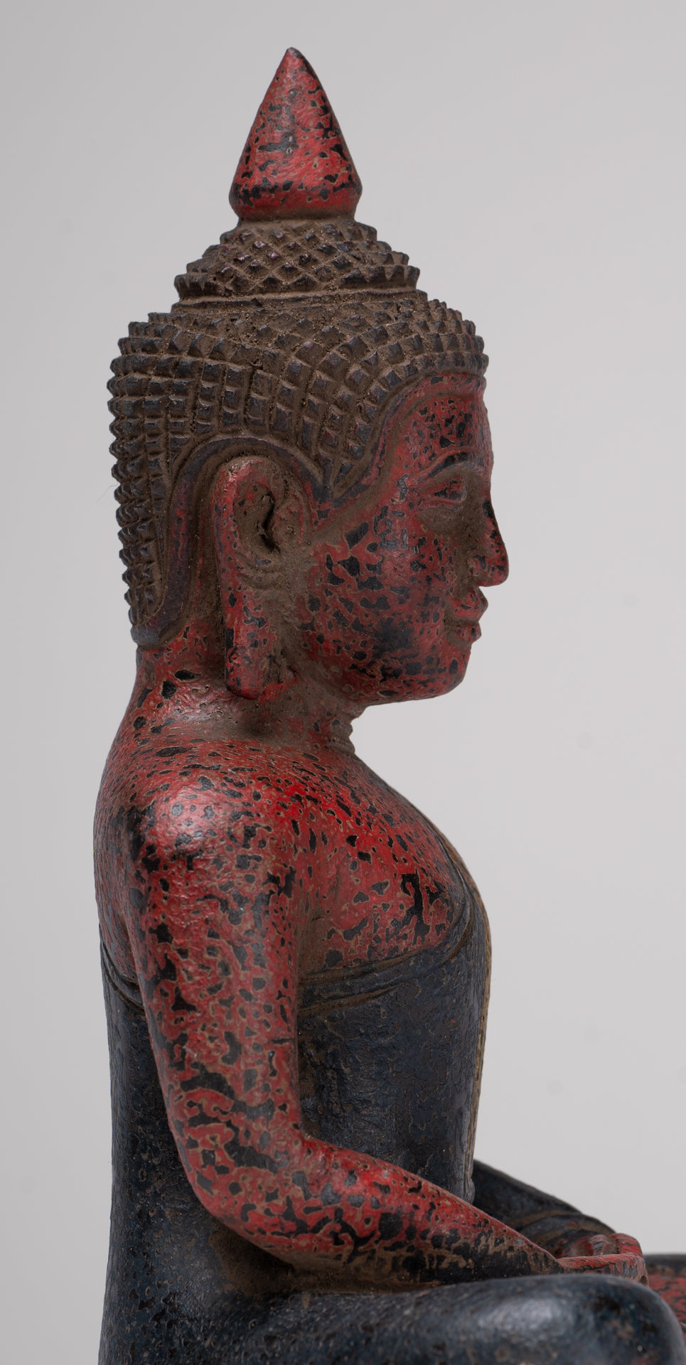 Buddha Sculpture - Antique Khmer Style Wood Seated Buddha Statue Dhyana Meditation Mudra - 21cm/8"