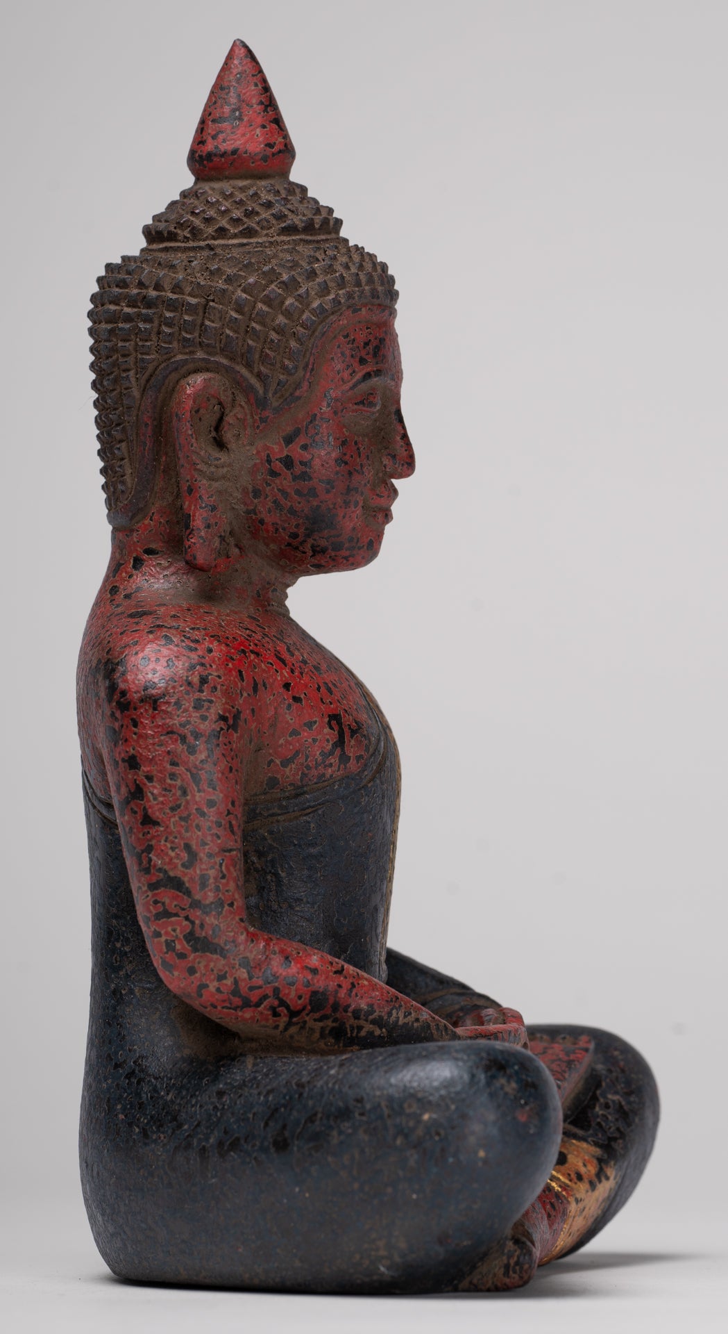 Buddha Sculpture - Antique Khmer Style Wood Seated Buddha Statue Dhyana Meditation Mudra - 21cm/8"