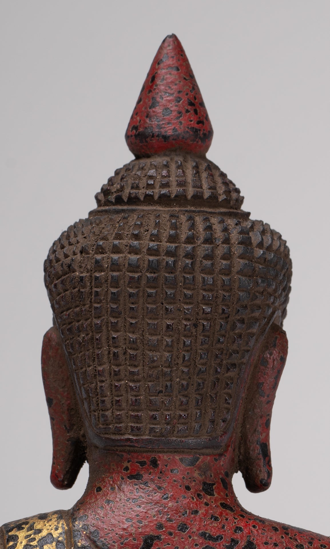 Buddha Sculpture - Antique Khmer Style Wood Seated Buddha Statue Dhyana Meditation Mudra - 21cm/8"