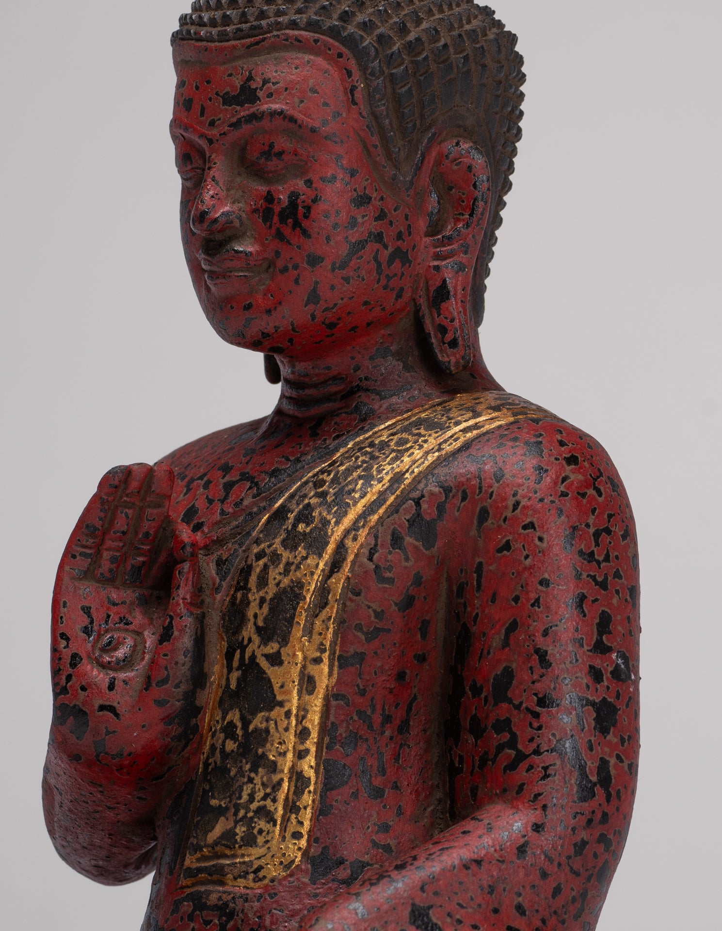 Buddha Statue - Antique Khmer Style Cambodia Seated Wood Buddha Statue Teaching Mudra - 27cm/11"