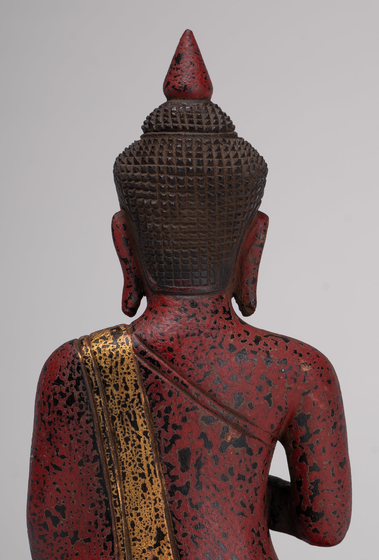 Buddha Statue - Antique Khmer Style Cambodia Seated Wood Buddha Statue Teaching Mudra - 27cm/11"