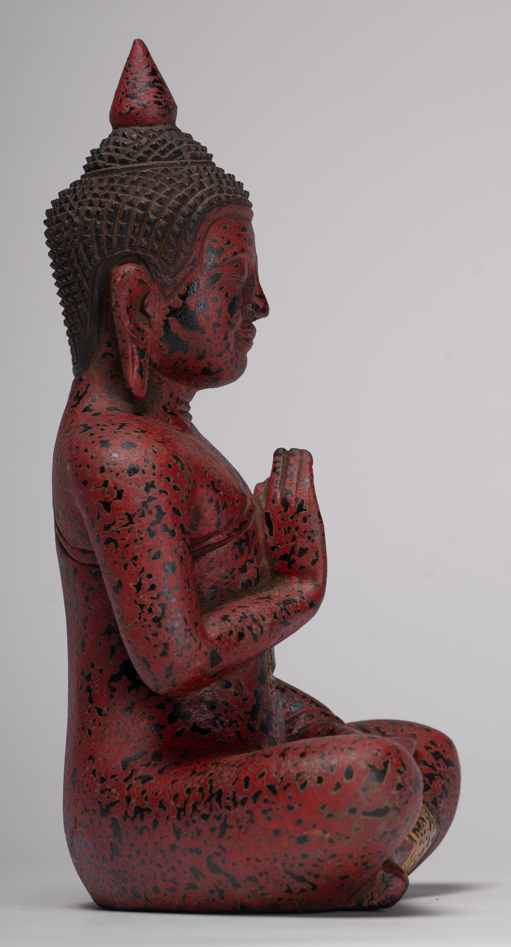 Buddha Statue - Antique Khmer Style Cambodia Seated Wood Buddha Statue Teaching Mudra - 27cm/11"