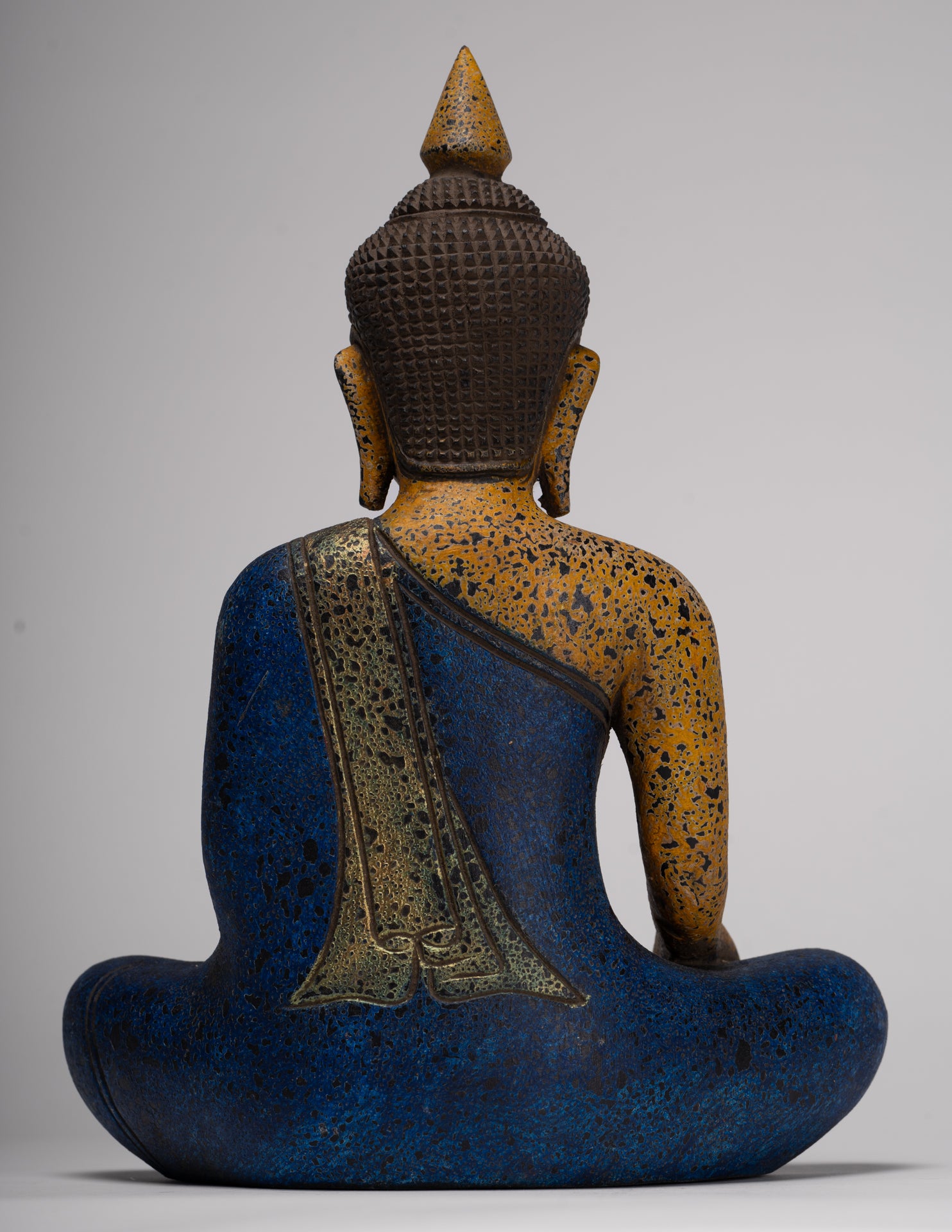 Buddha Statue - Antique Khmer Style SE Asia Seated Wood Enlightenment Buddha Statue - 33cm/13"