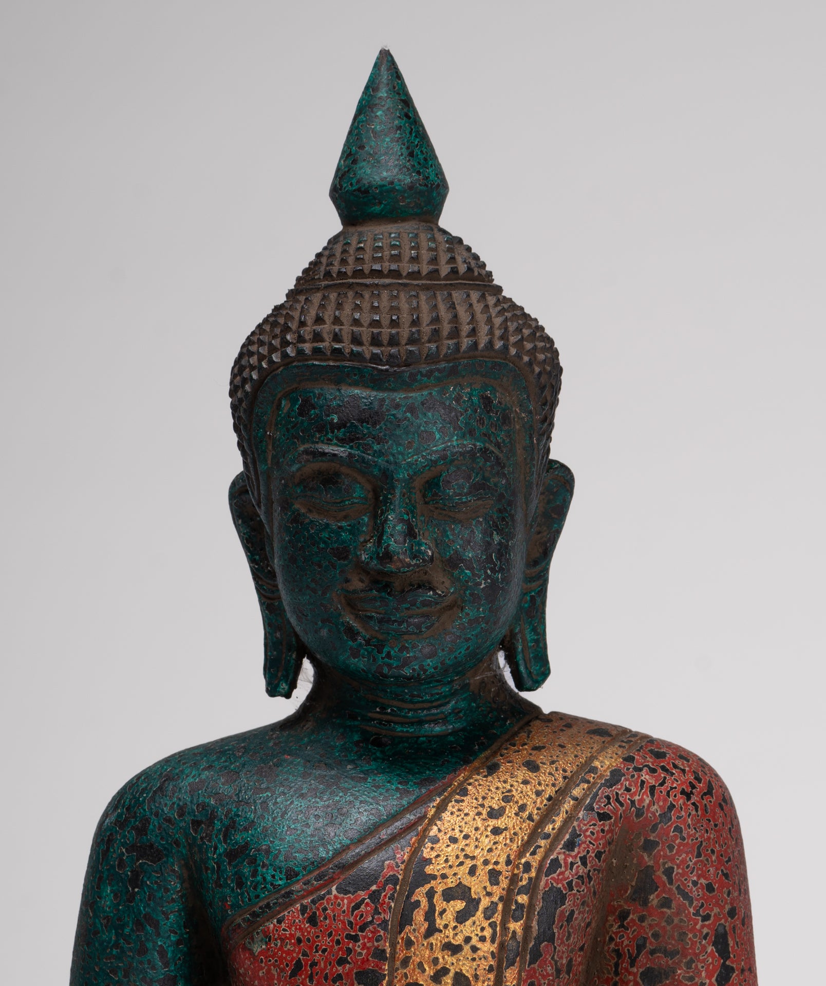 Buddha Sculpture - Antique Khmer Style Wood Seated Buddha Statue Dhyana Meditation Mudra - 33cm/13"