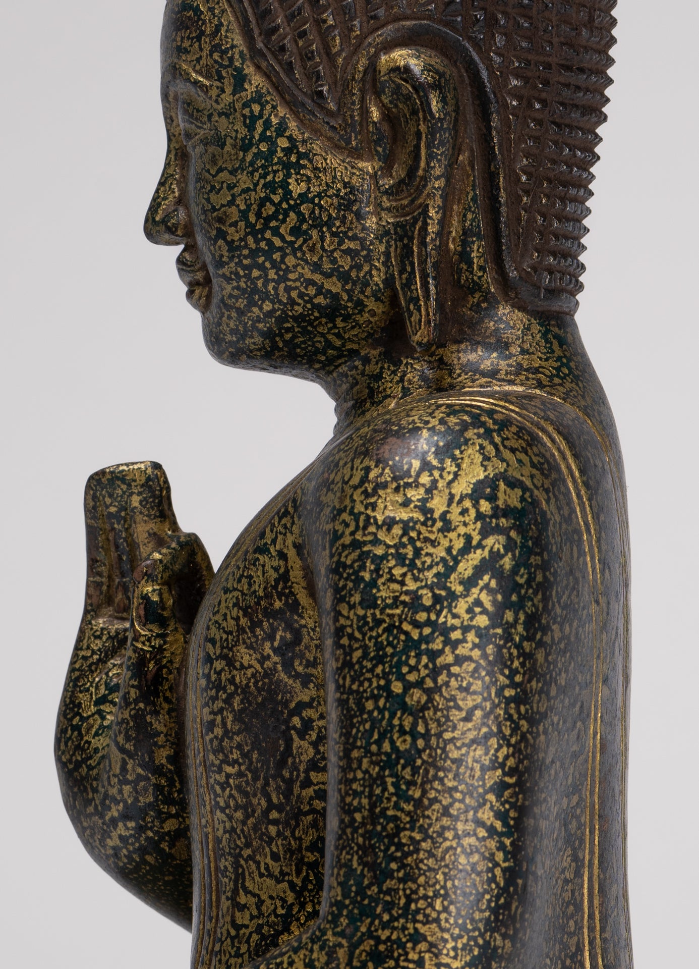 Buddha Statue - Antique Khmer Style Cambodia Seated Wood Buddha Statue Teaching Mudra - 32cm/13"