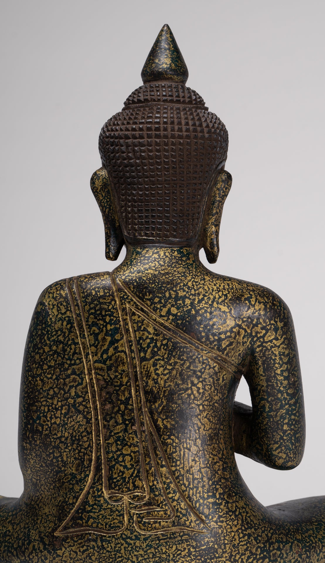 Buddha Statue - Antique Khmer Style Cambodia Seated Wood Buddha Statue Teaching Mudra - 32cm/13"