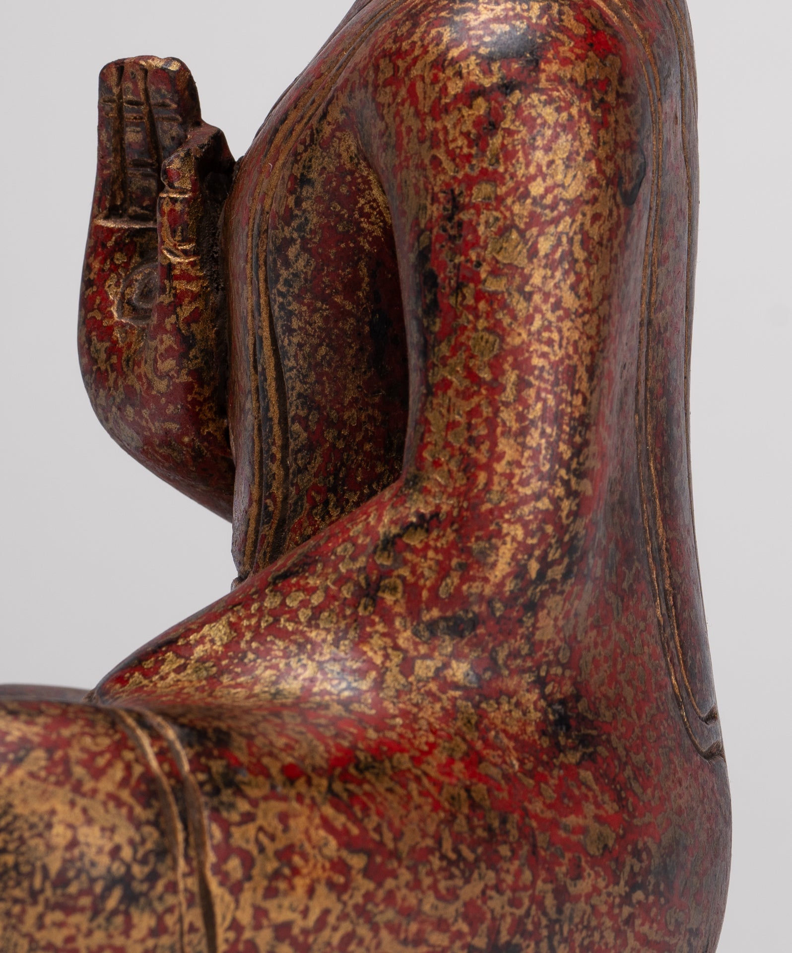 Buddha Statue - Antique Khmer Style Cambodia Seated Wood Buddha Statue Teaching Mudra - 27cm/11"