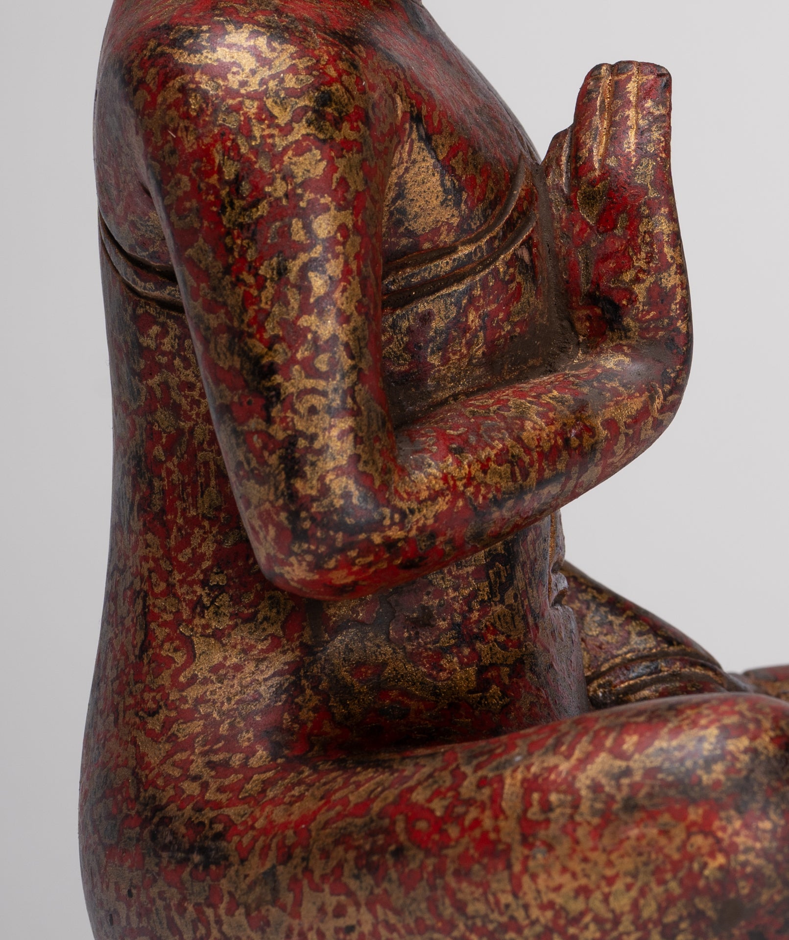 Buddha Statue - Antique Khmer Style Cambodia Seated Wood Buddha Statue Teaching Mudra - 27cm/11"