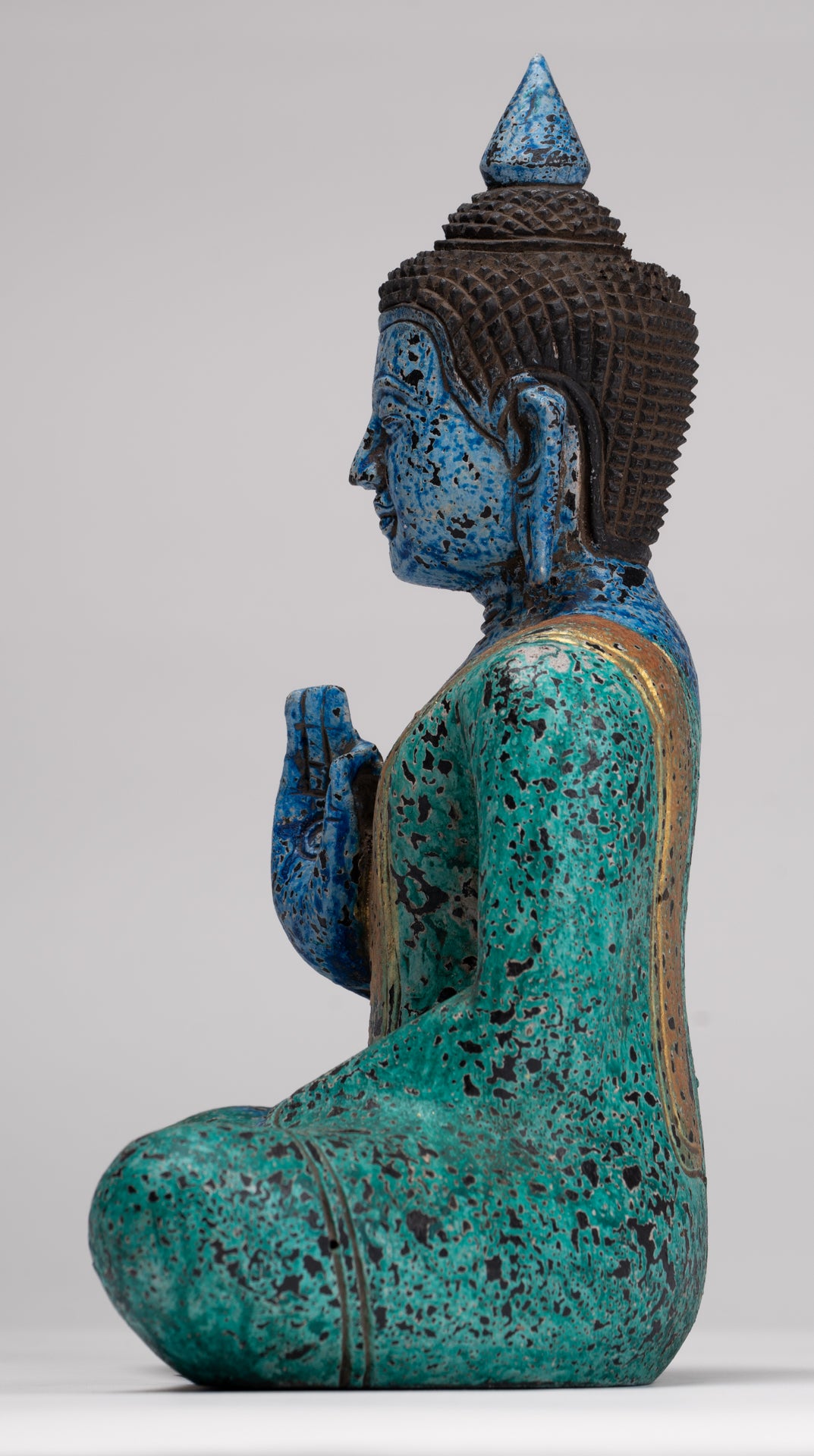 Buddha Statue - Antique Khmer Style Cambodia Seated Wood Buddha Statue Teaching Mudra - 27cm/11"