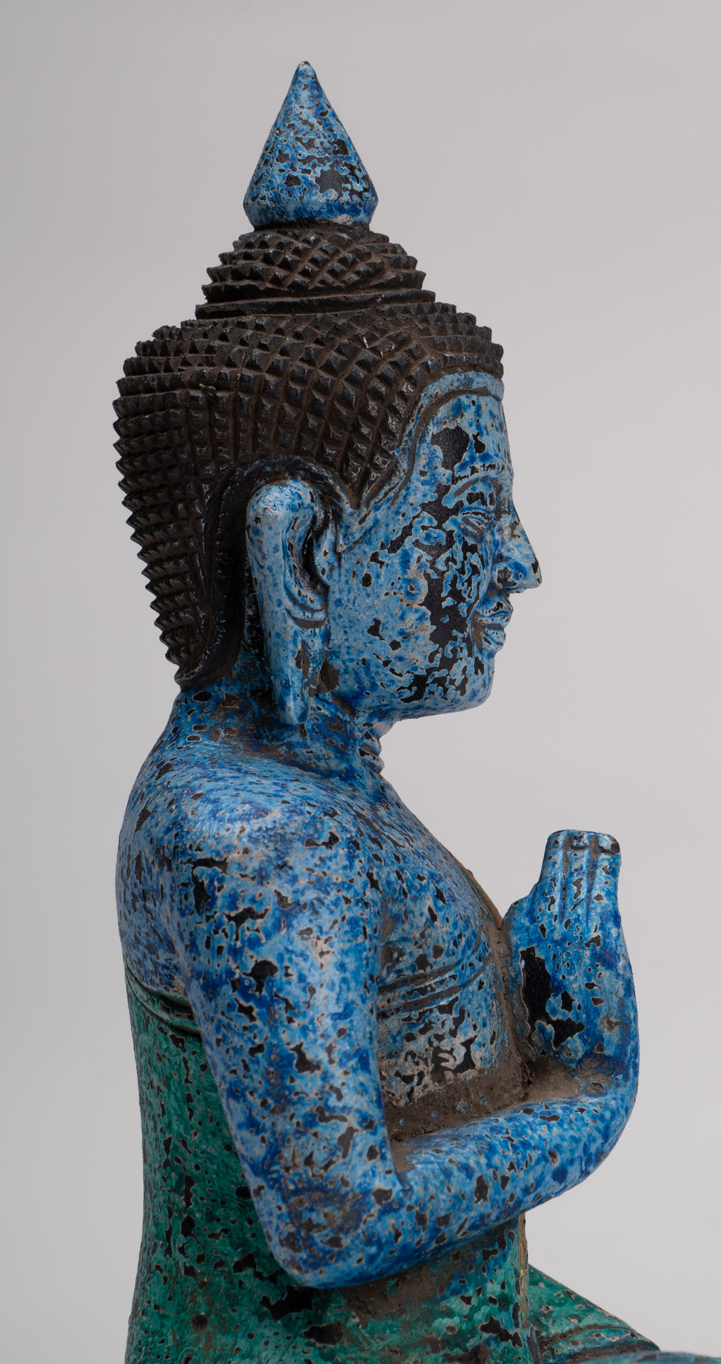 Buddha Statue - Antique Khmer Style Cambodia Seated Wood Buddha Statue Teaching Mudra - 27cm/11"