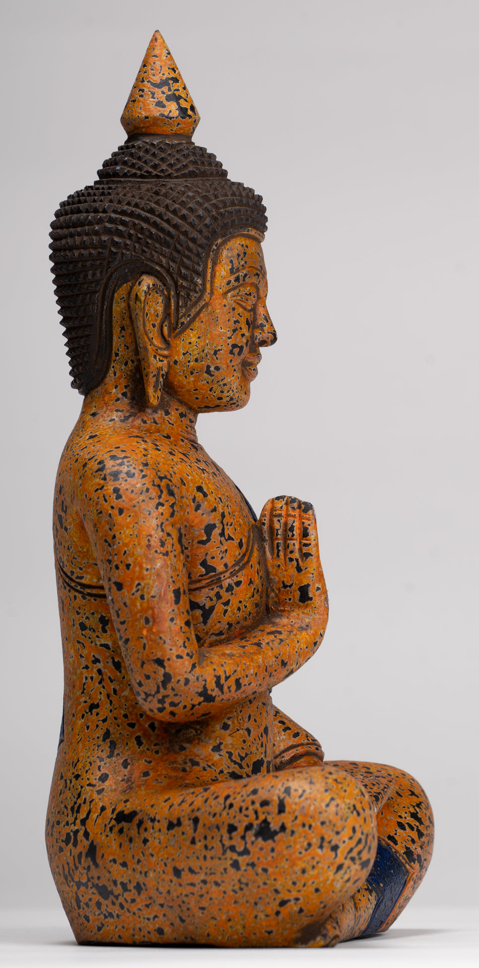 Buddha Statue - Antique Khmer Style Cambodia Seated Wood Buddha Statue Teaching Mudra - 27cm/11"