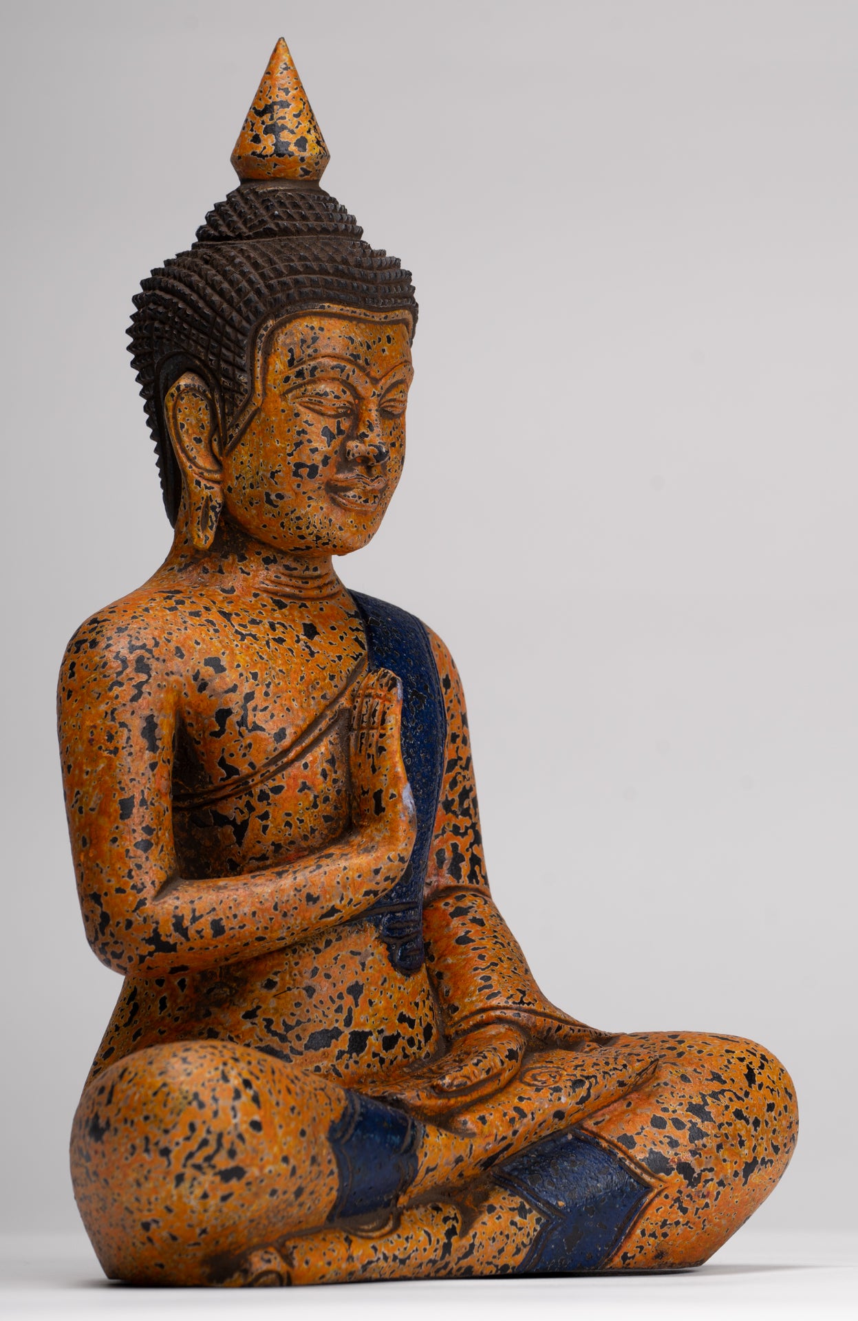 Buddha Statue - Antique Khmer Style Cambodia Seated Wood Buddha Statue Teaching Mudra - 27cm/11"