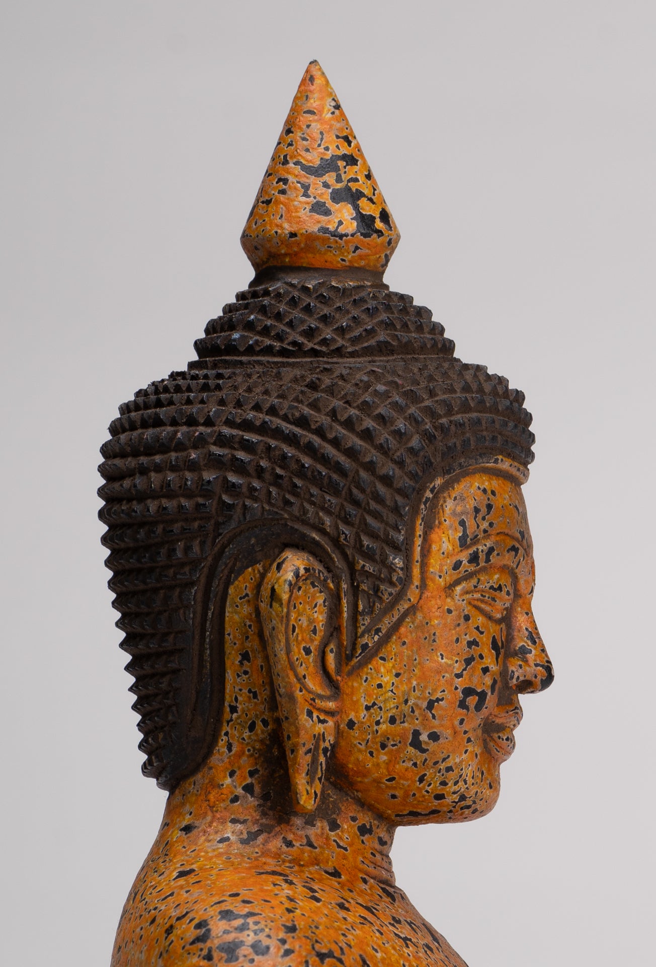 Buddha Statue - Antique Khmer Style Cambodia Seated Wood Buddha Statue Teaching Mudra - 27cm/11"