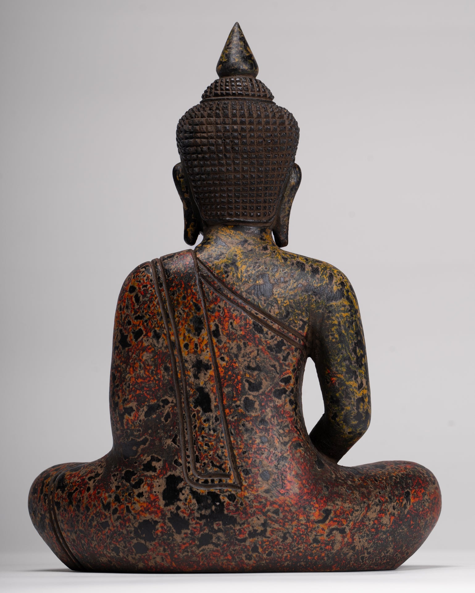 Buddha Sculpture - Antique Khmer Style Wood Seated Buddha Statue Dhyana Meditation Mudra - 26cm/10"