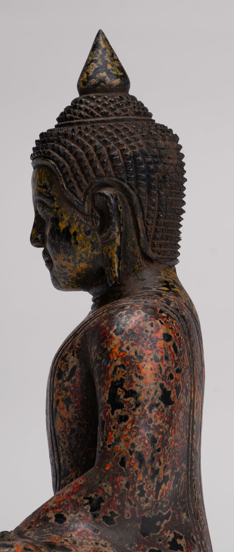 Buddha Sculpture - Antique Khmer Style Wood Seated Buddha Statue Dhyana Meditation Mudra - 26cm/10"