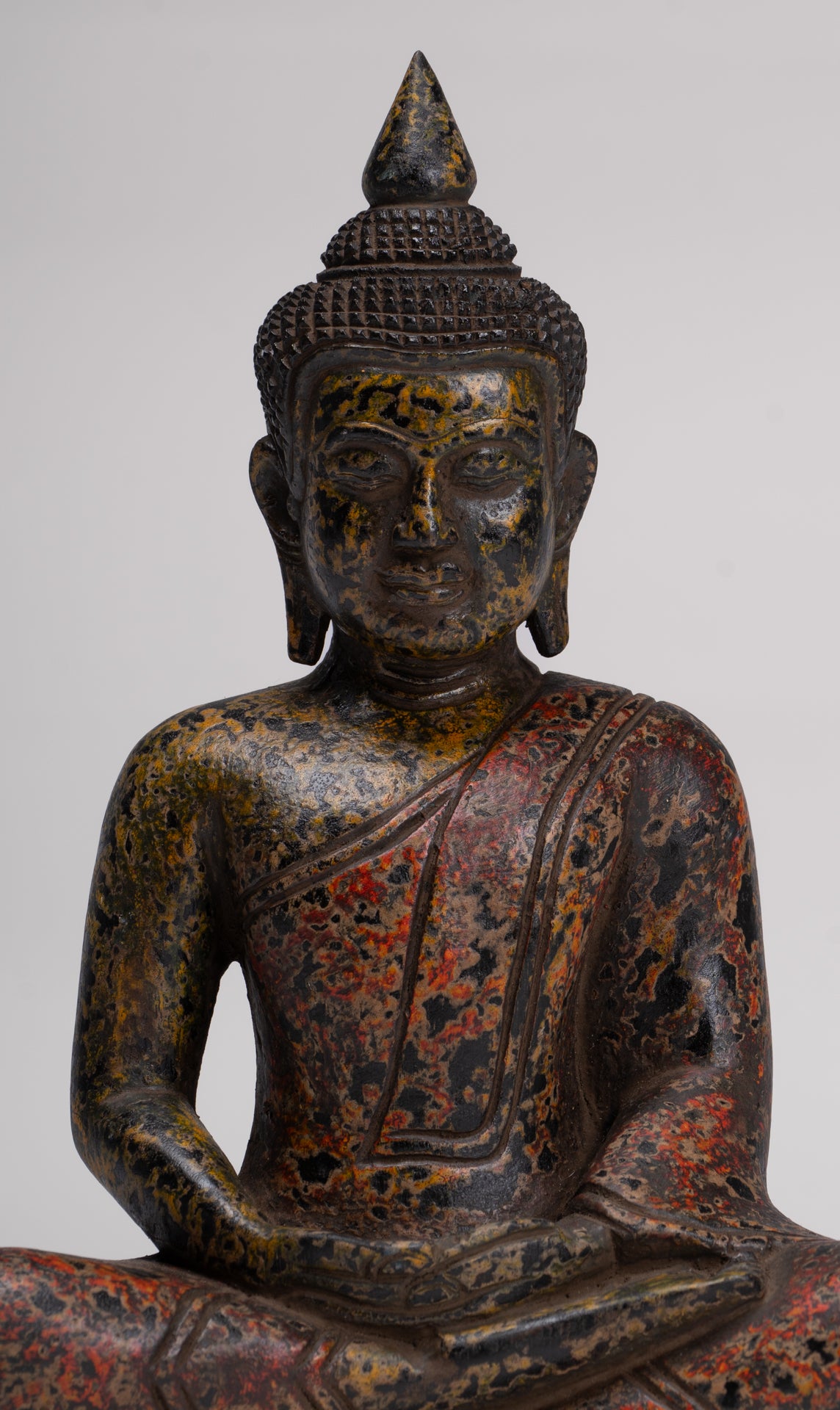 Buddha -Skulptur - antiker Khmer -Stil Holz sitzend Buddha Statue Dhyana Meditation Mudra - 26 cm/10 "