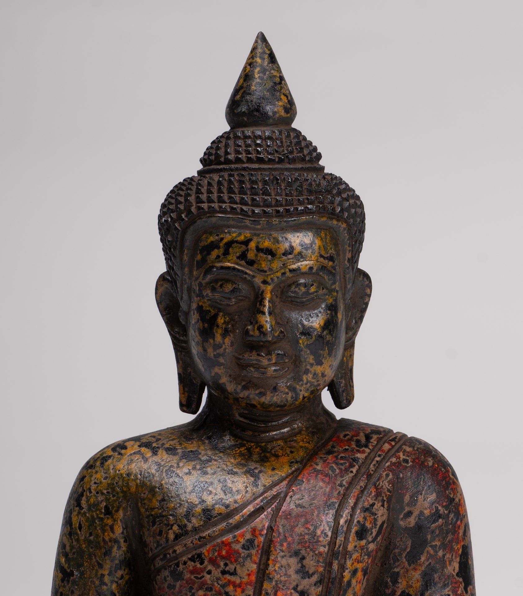 Buddha Sculpture - Antique Khmer Style Wood Seated Buddha Statue Dhyana Meditation Mudra - 26cm/10"