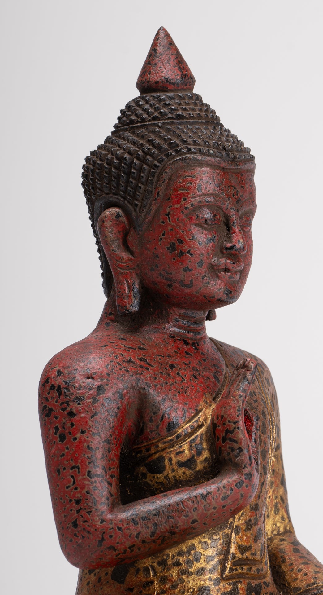 Buddha Statue - Antique Khmer Style Cambodia Seated Wood Buddha Statue Teaching Mudra - 26cm/10"