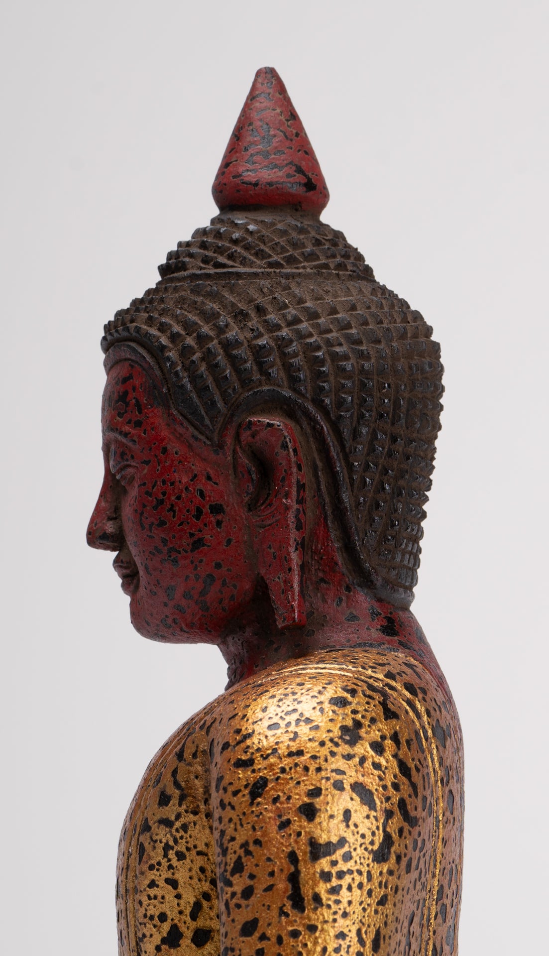 Buddha Sculpture - Antique Khmer Style Wood Seated Buddha Statue Dhyana Meditation Mudra - 27cm/11"