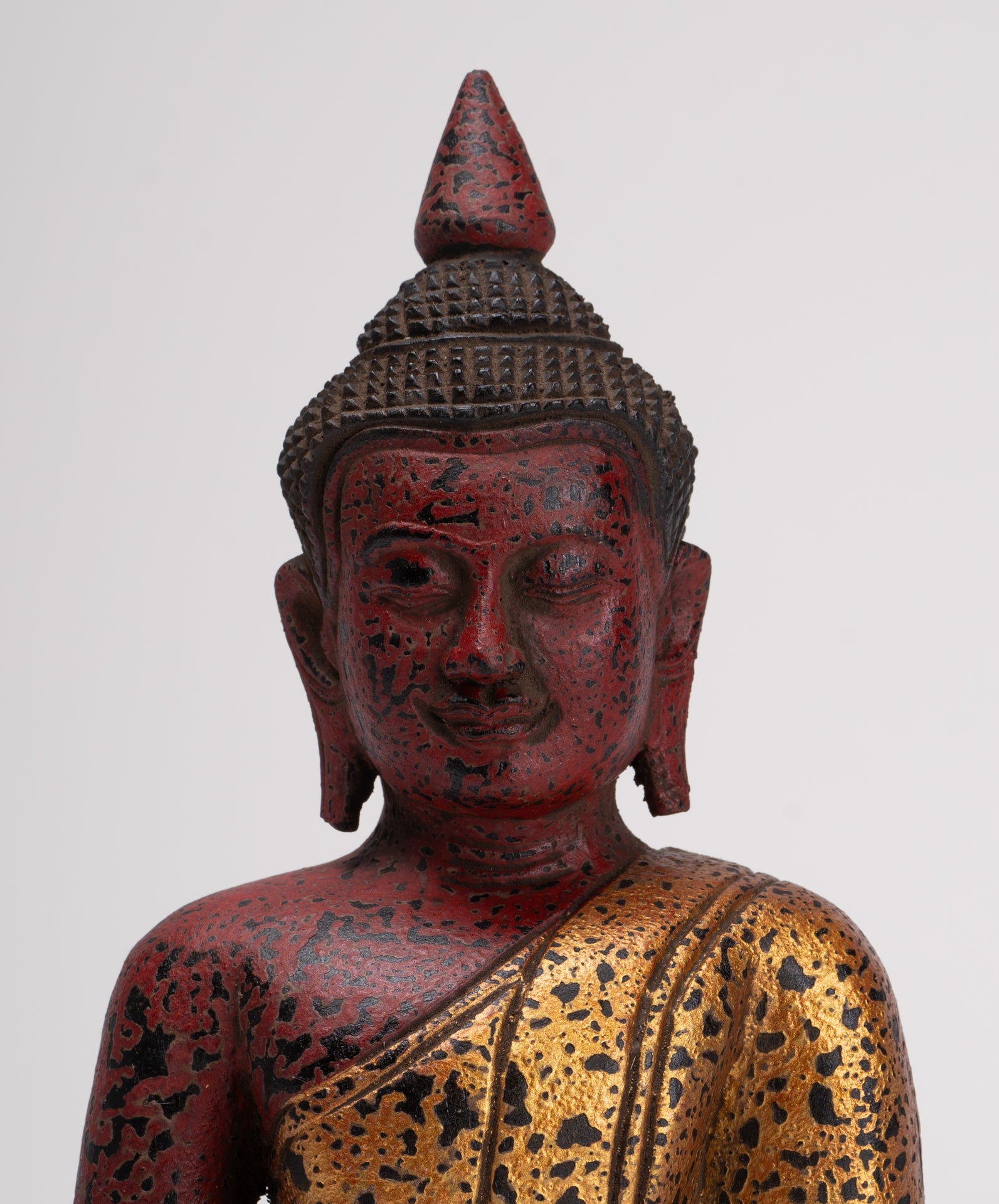 Buddha Sculpture - Antique Khmer Style Wood Seated Buddha Statue Dhyana Meditation Mudra - 27cm/11"