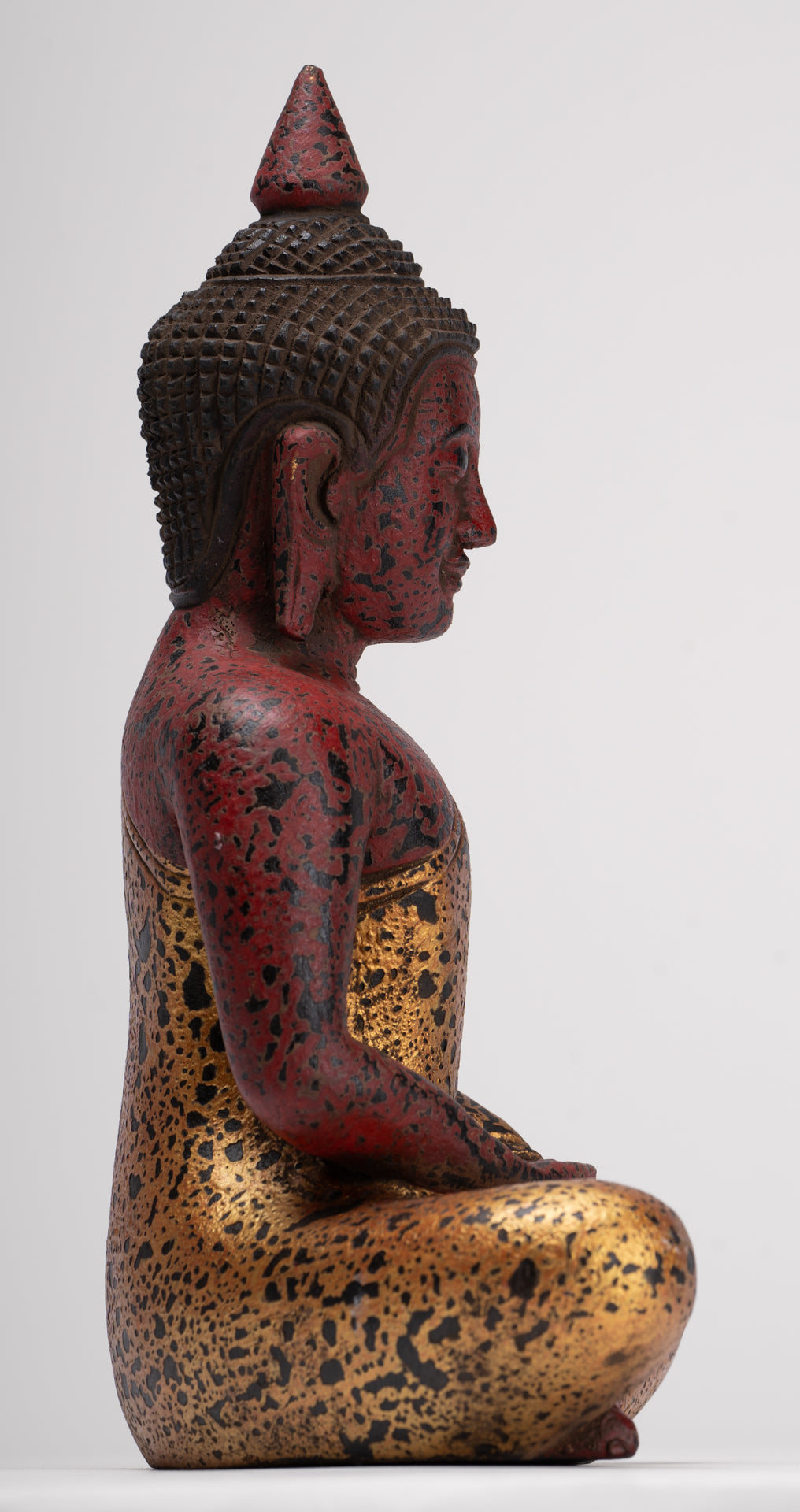 Buddha Sculpture - Antique Khmer Style Wood Seated Buddha Statue Dhyana Meditation Mudra - 27cm/11"