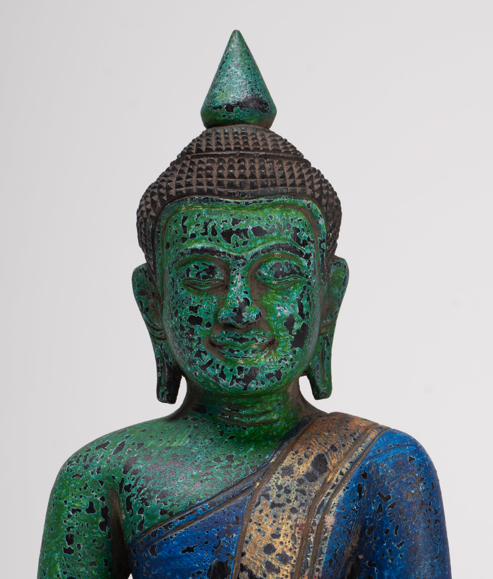 Buddha Sculpture - Antique Khmer Style Wood Seated Buddha Statue Dhyana Meditation Mudra - 28cm/11"