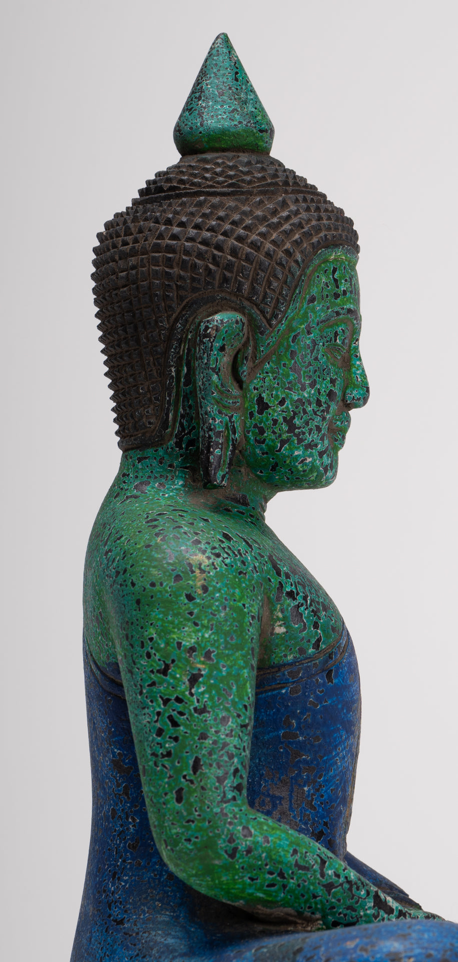 Buddha Sculpture - Antique Khmer Style Wood Seated Buddha Statue Dhyana Meditation Mudra - 28cm/11"