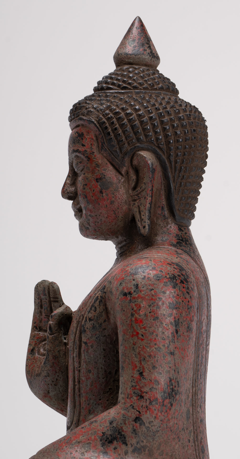 Buddha Statue - Antique Khmer Style Cambodia Seated Wood Buddha Statue Teaching Mudra - 27cm/11"