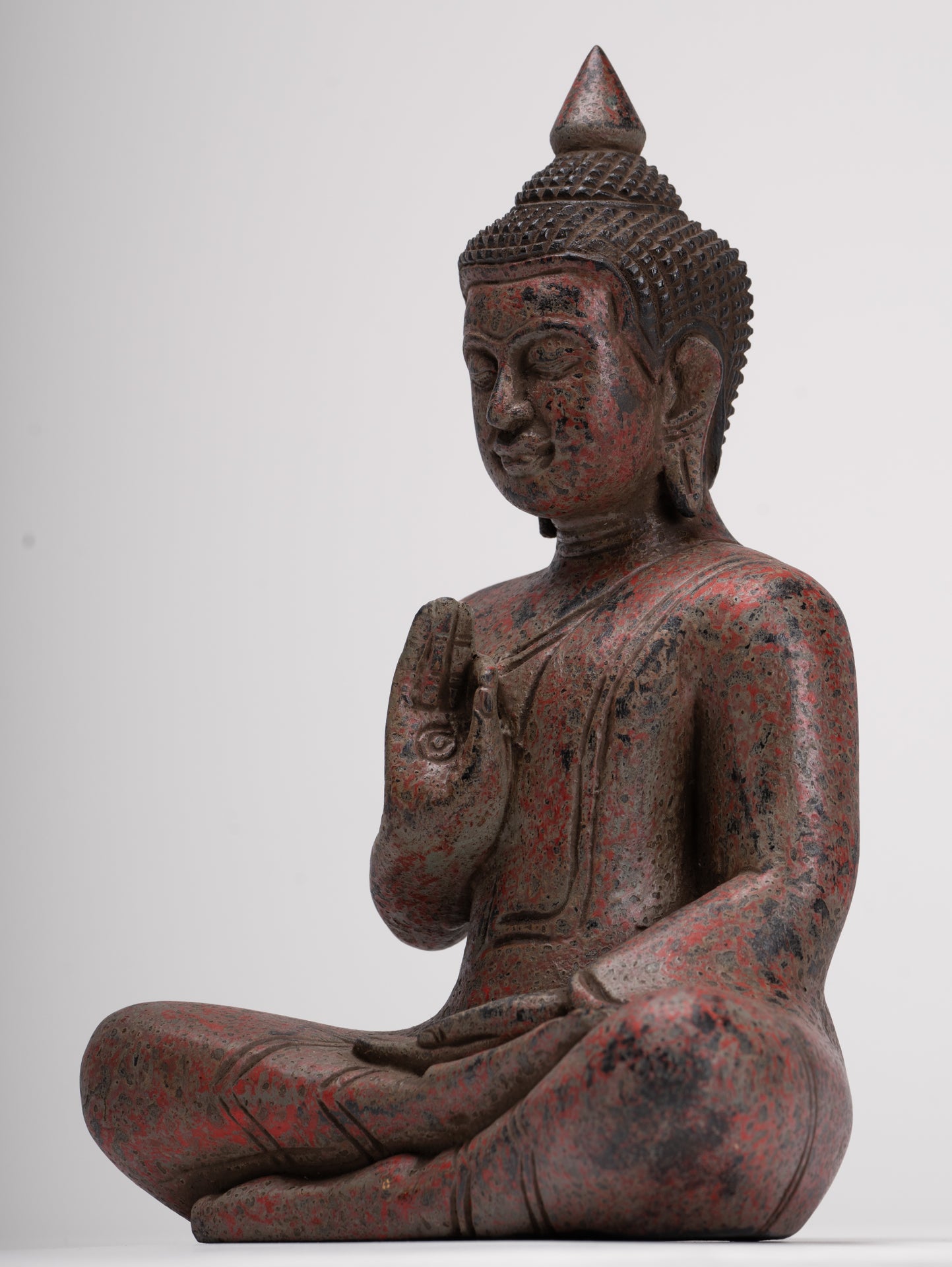 Buddha Statue - Antique Khmer Style Cambodia Seated Wood Buddha Statue Teaching Mudra - 27cm/11"