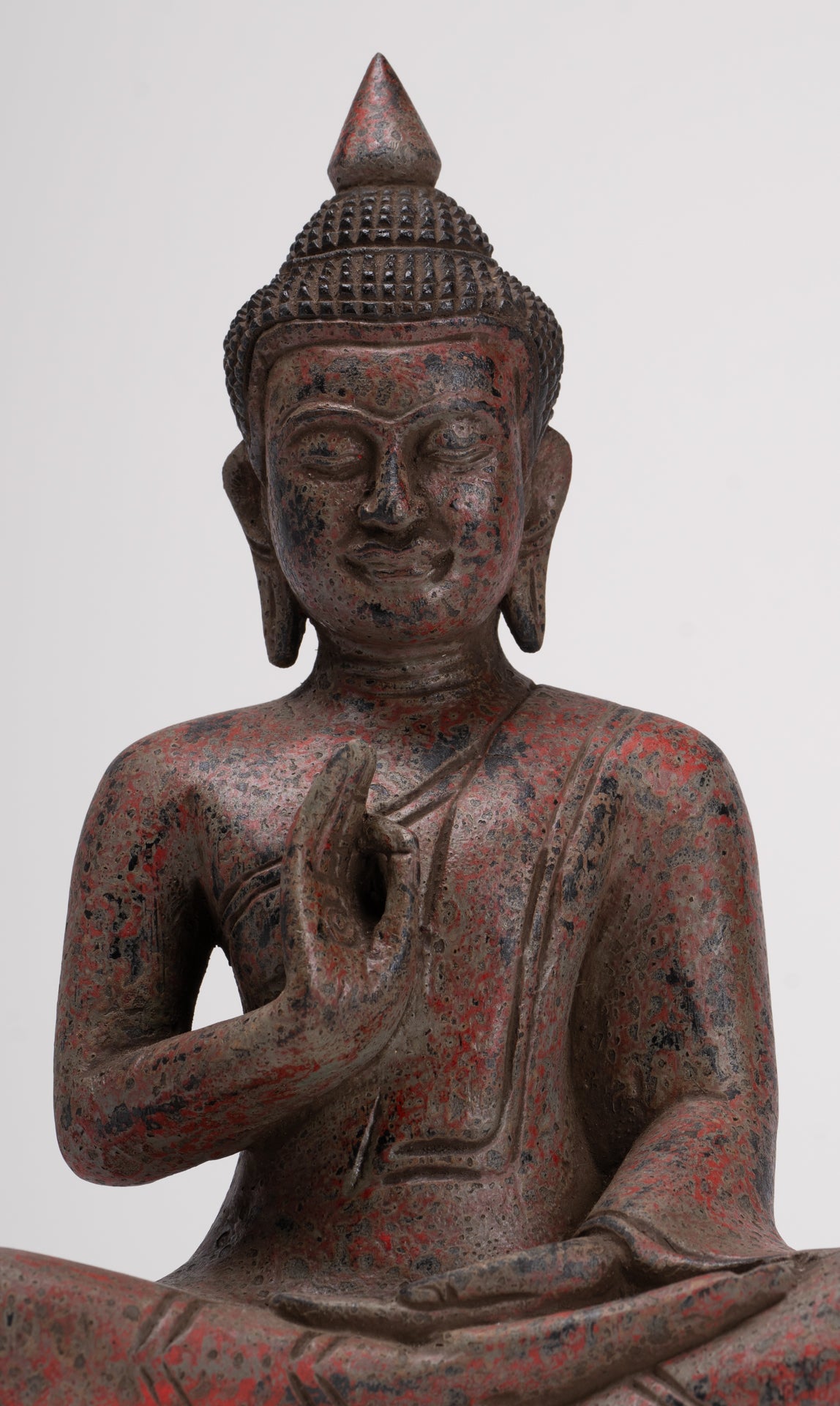 Buddha Statue - Antique Khmer Style Cambodia Seated Wood Buddha Statue Teaching Mudra - 27cm/11"