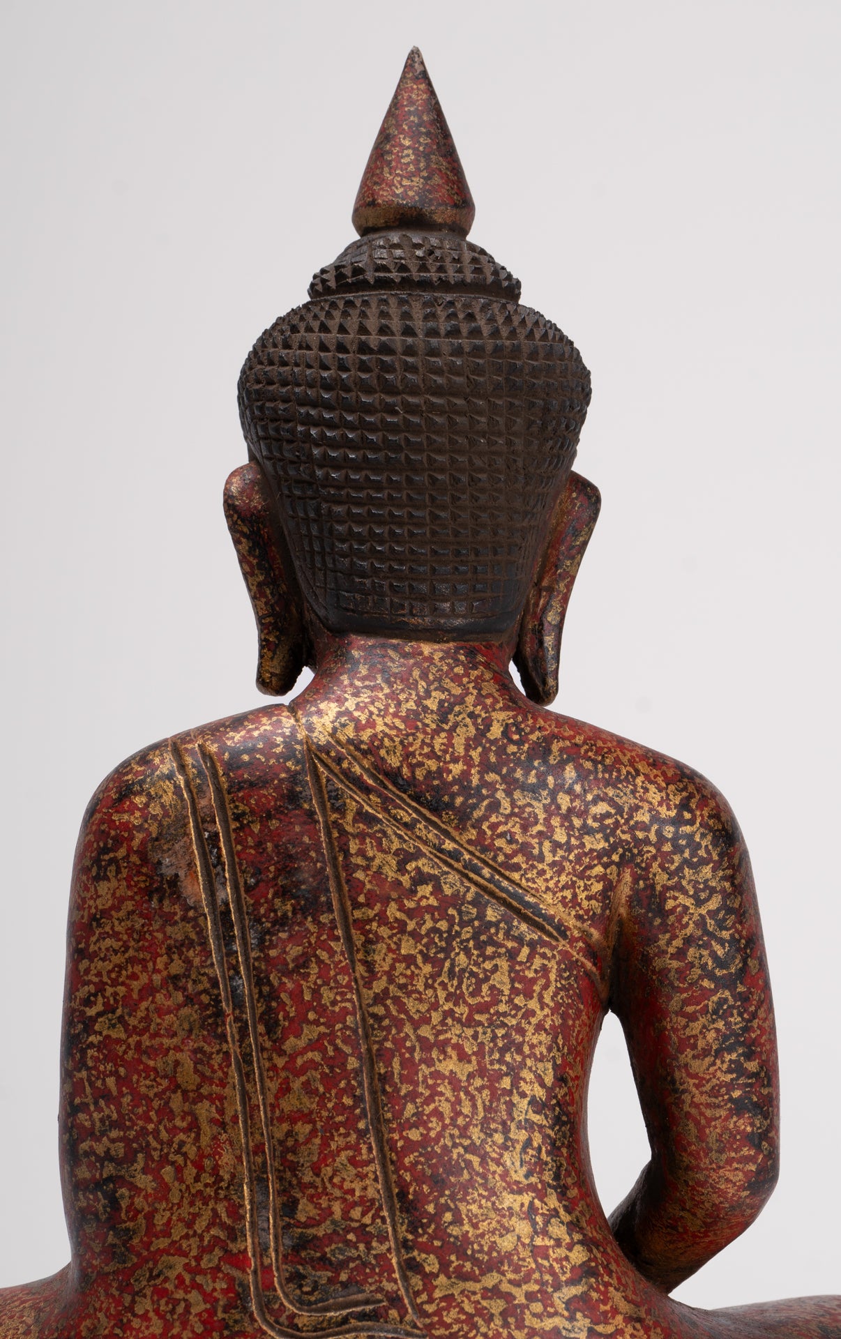 Buddha Sculpture - Antique Khmer Style Wood Seated Buddha Statue Dhyana Meditation Mudra - 28cm/11"