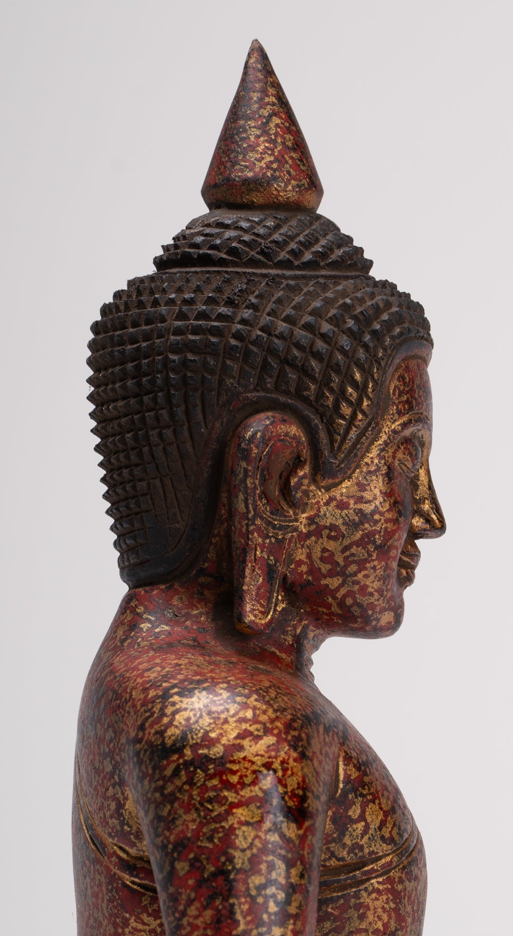 Buddha Sculpture - Antique Khmer Style Wood Seated Buddha Statue Dhyana Meditation Mudra - 28cm/11"