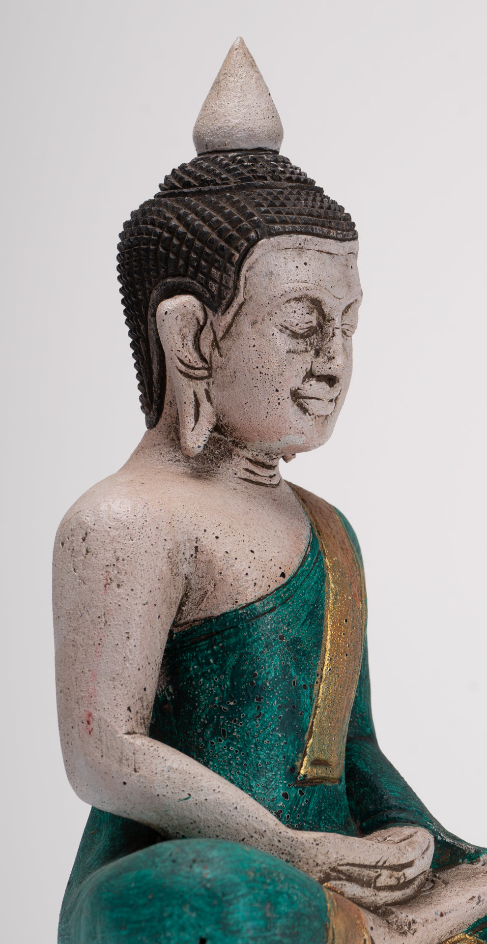 Buddha Sculpture - Antique Khmer Style Wood Seated Buddha Statue Dhyana Meditation Mudra - 28cm/11"