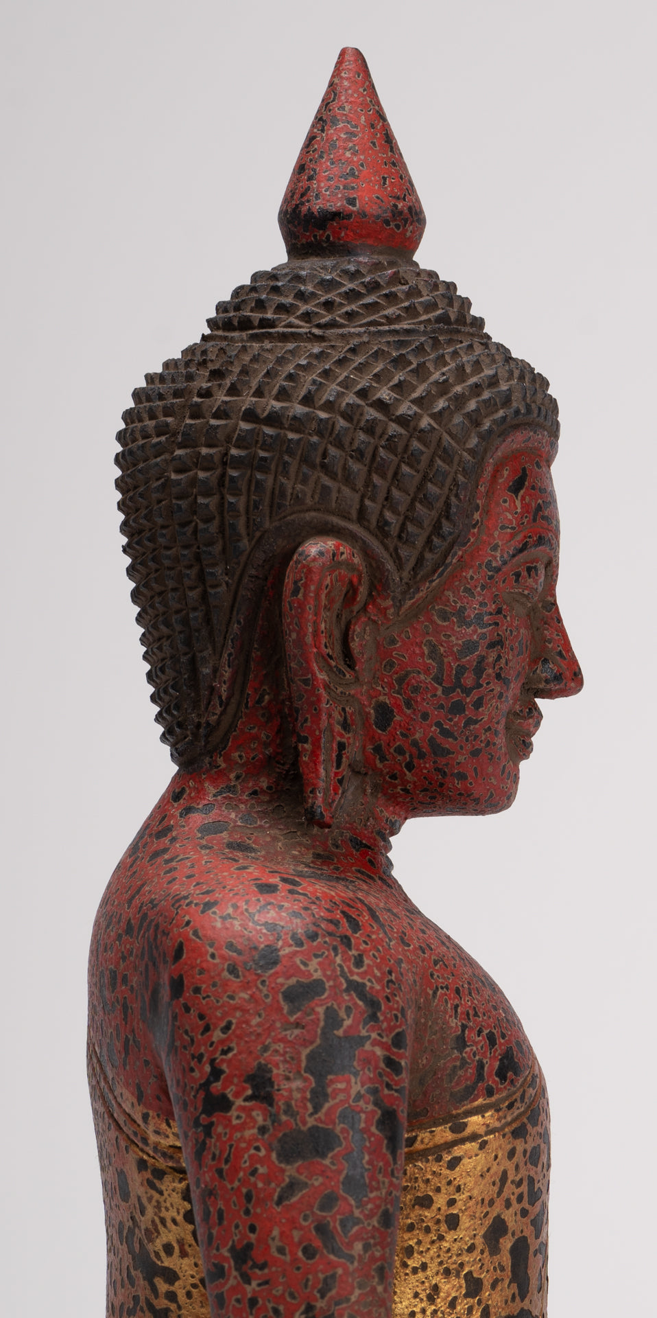 Buddha Sculpture - Antique Khmer Style Wood Seated Buddha Statue Dhyana Meditation Mudra - 33cm/13"