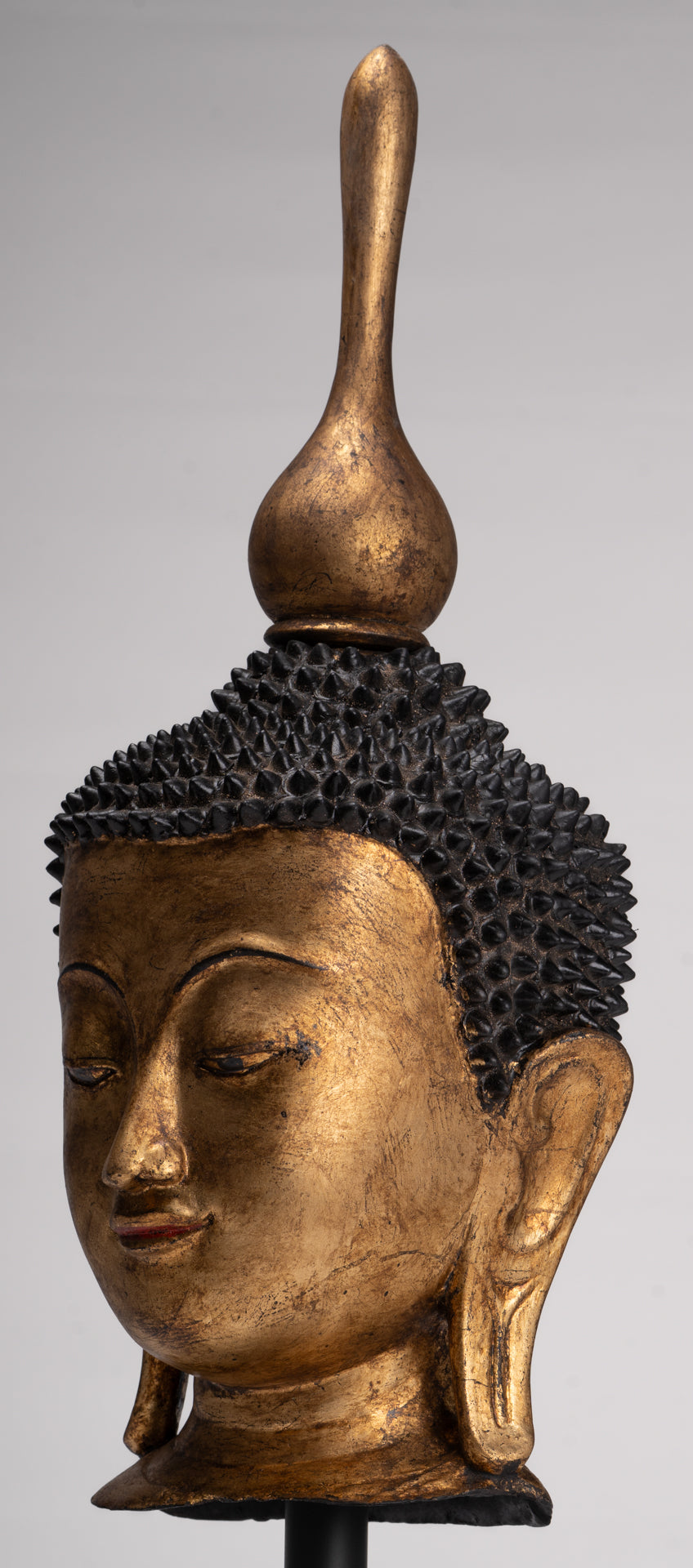 Antique Burmese Style Shan Gold Lacquer Buddha Head - 56cm/22"