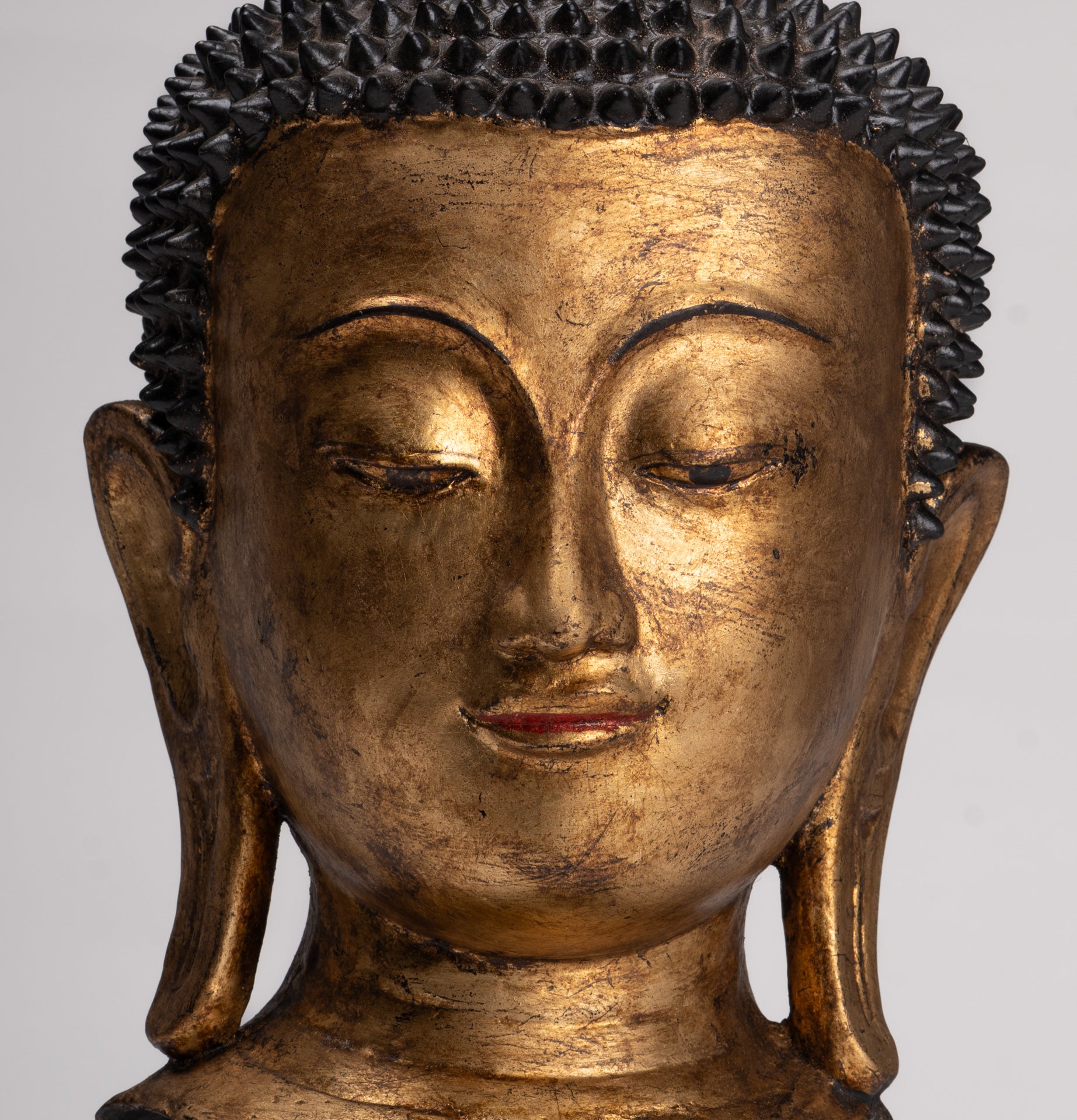 Antique Burmese Style Shan Gold Lacquer Buddha Head - 56cm/22"