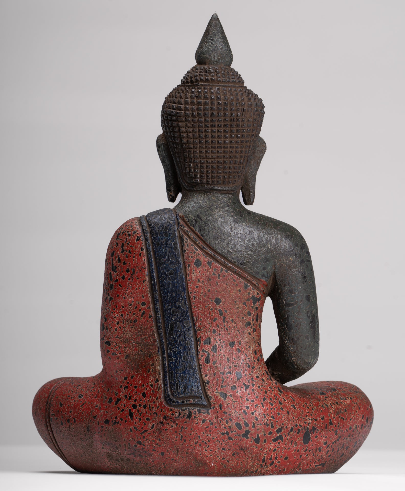 Buddha Sculpture - Antique Khmer Style Wood Seated Buddha Statue Dhyana Meditation Mudra - 27cm/11"