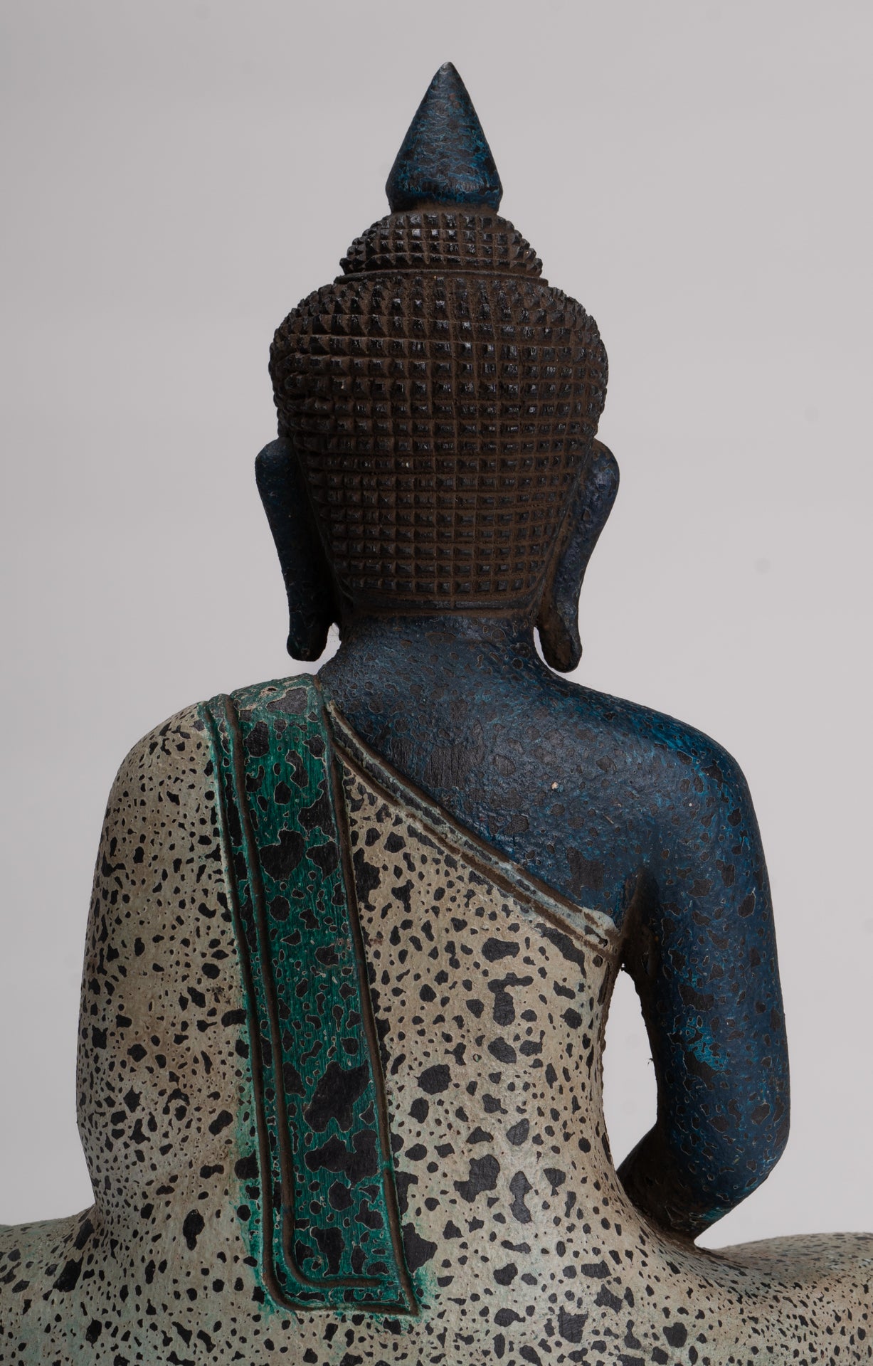 Buddha Sculpture - Antique Khmer Style Wood Seated Buddha Statue Dhyana Meditation Mudra - 27cm/11"