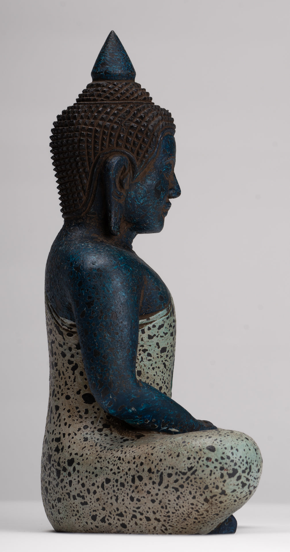 Buddha Sculpture - Antique Khmer Style Wood Seated Buddha Statue Dhyana Meditation Mudra - 27cm/11"