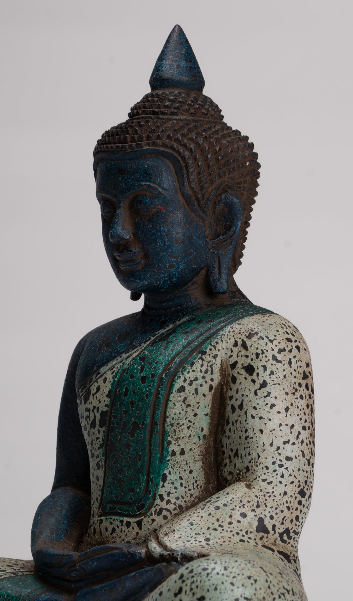 Buddha Sculpture - Antique Khmer Style Wood Seated Buddha Statue Dhyana Meditation Mudra - 27cm/11"