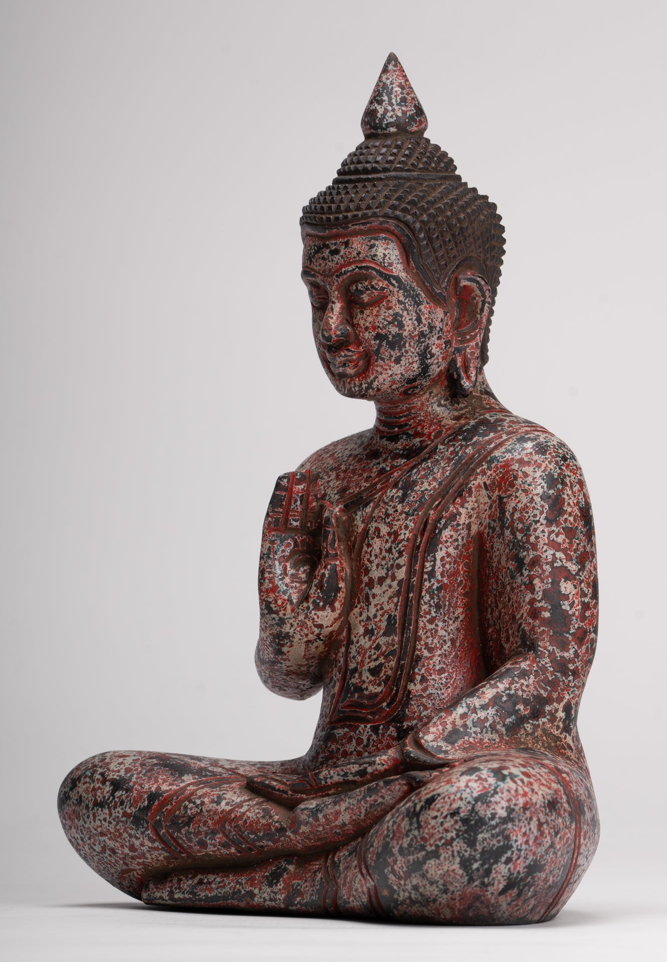 Buddha Statue - Antique Khmer Style Cambodia Seated Wood Buddha Statue Teaching Mudra - 27cm/11"