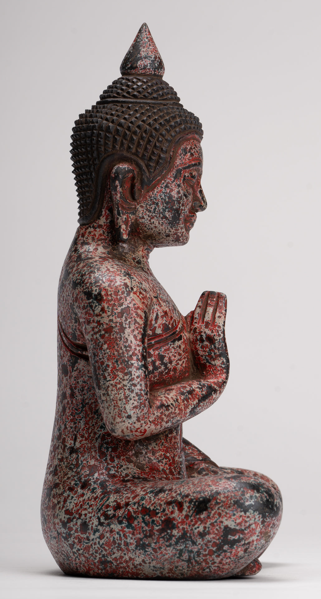 Buddha Statue - Antique Khmer Style Cambodia Seated Wood Buddha Statue Teaching Mudra - 27cm/11"