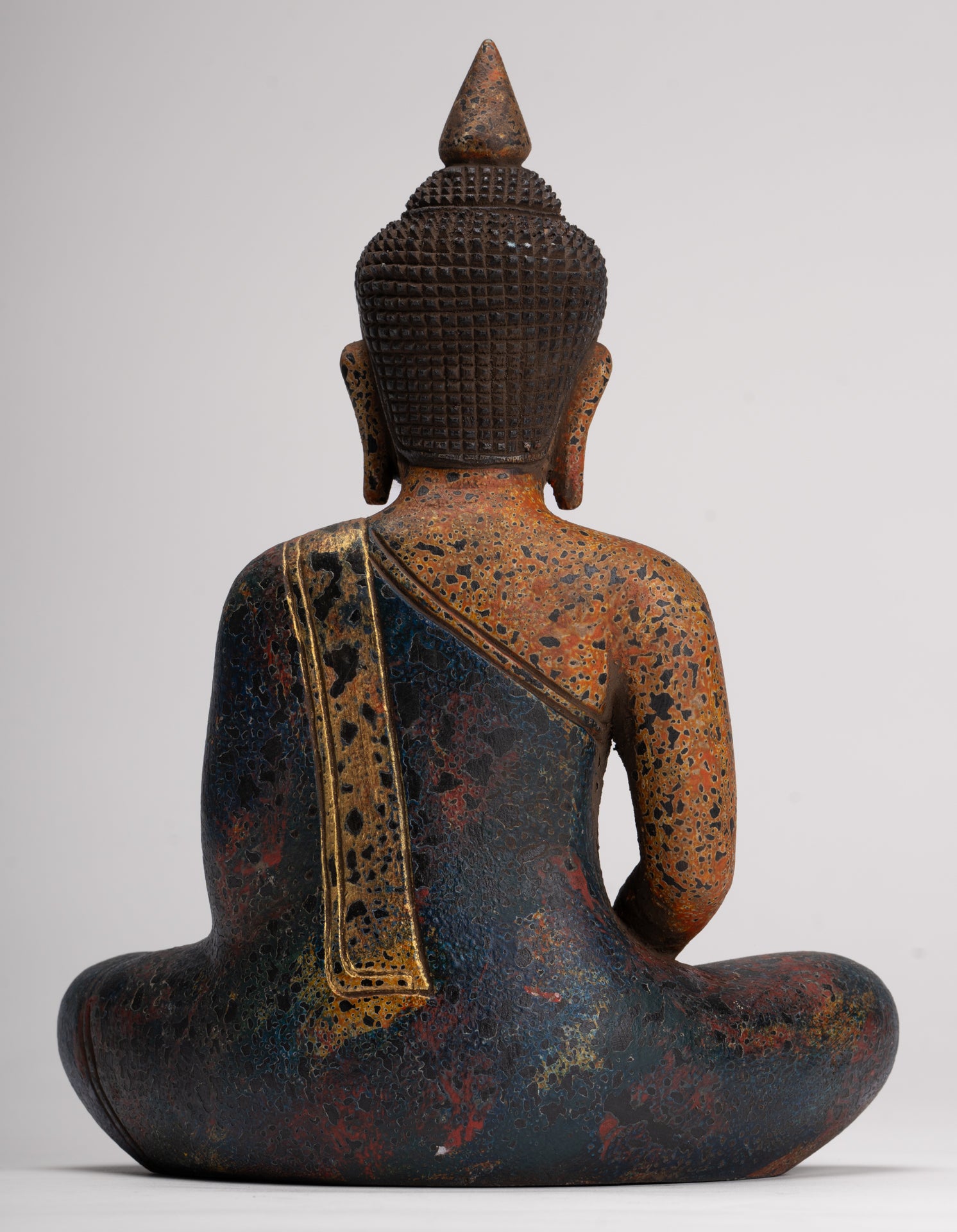 Buddha Sculpture - Antique Khmer Style Wood Seated Buddha Statue Dhyana Meditation Mudra - 28cm/11"