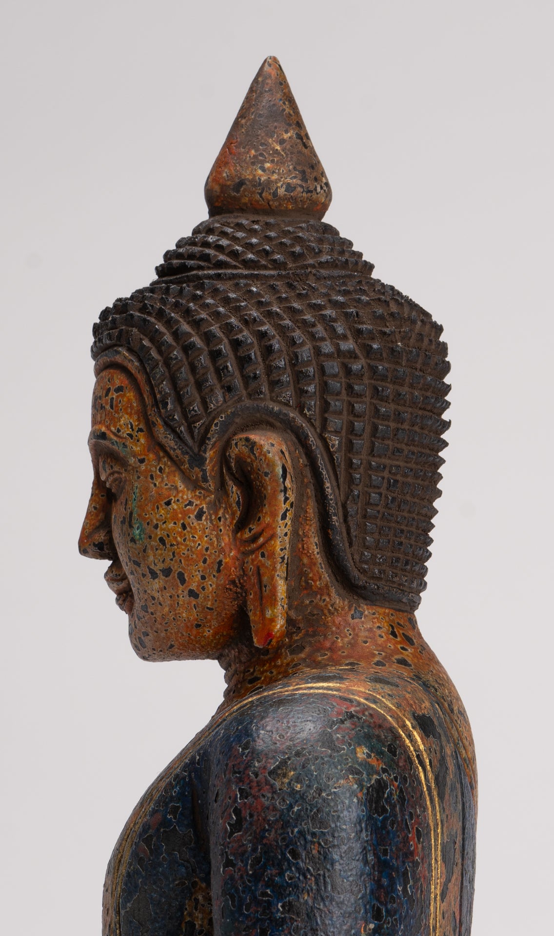 Buddha Sculpture - Antique Khmer Style Wood Seated Buddha Statue Dhyana Meditation Mudra - 28cm/11"