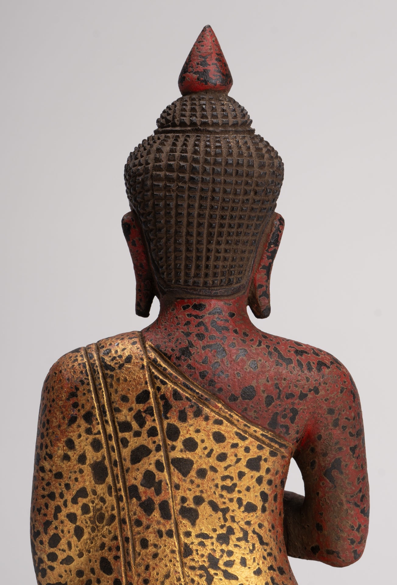 Buddha Statue - Antique Khmer Style Cambodia Seated Wood Buddha Statue Teaching Mudra - 26cm/10"