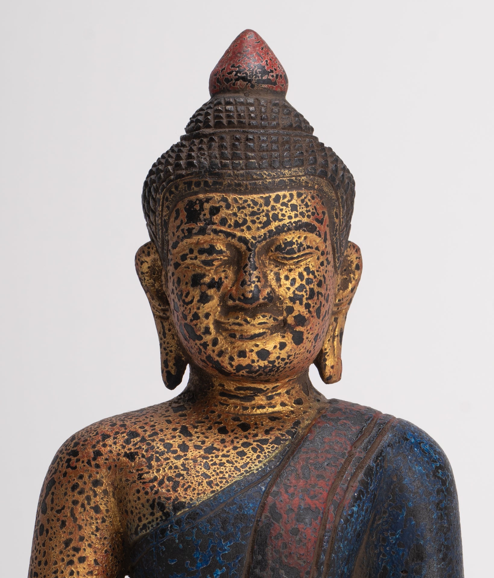 Buddha Sculpture - Antique Khmer Style Wood Seated Buddha Statue Dhyana Meditation Mudra - 26cm/11"