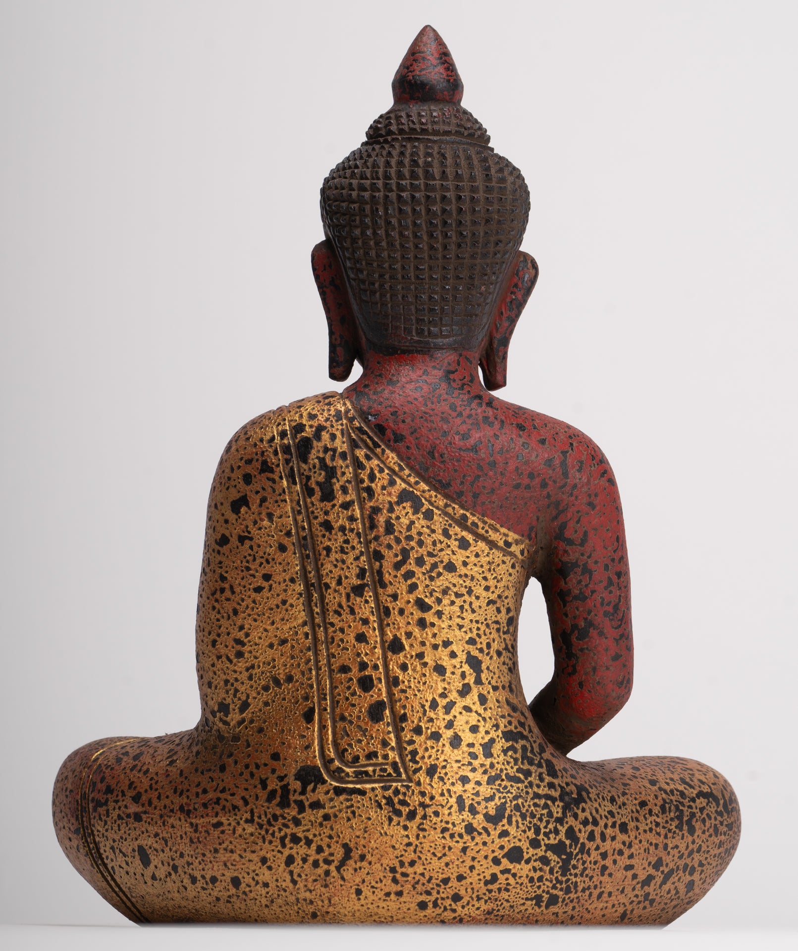 Buddha Sculpture - Antique Khmer Style Wood Seated Buddha Statue Dhyana Meditation Mudra - 26cm/11"